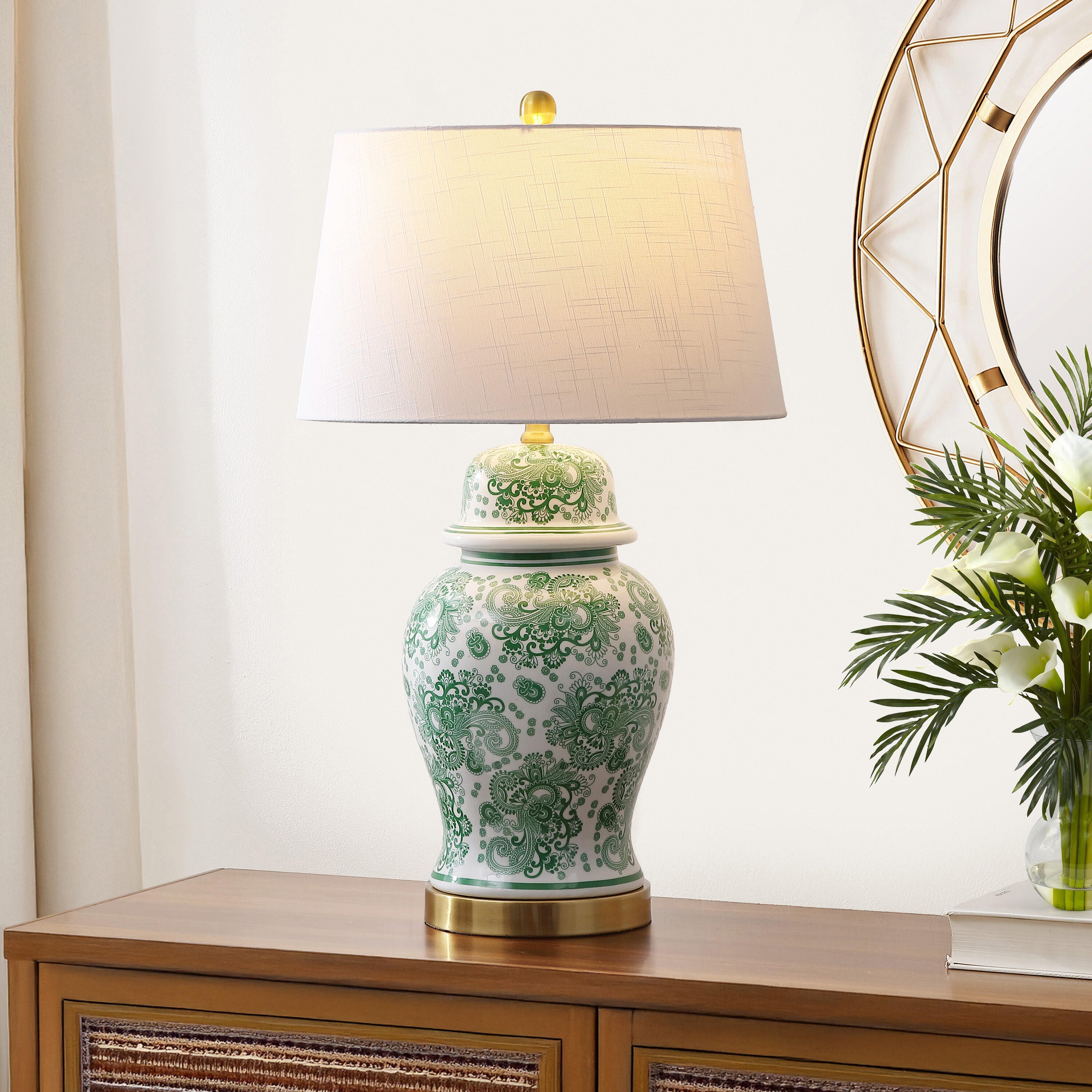 JONATHAN Y Ellis Table Lamp, Green/White, rollover