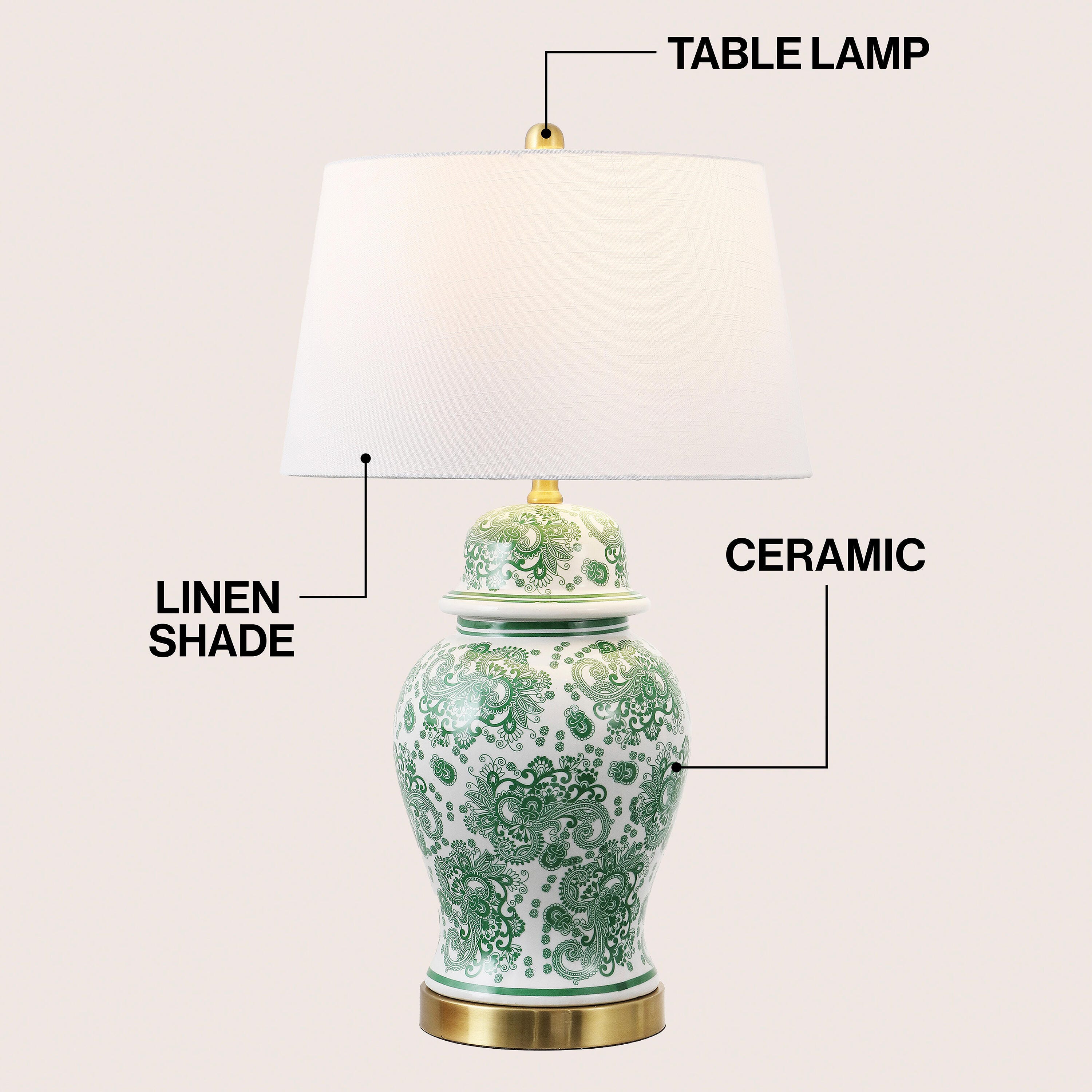 JONATHAN Y Ellis Table Lamp, Green/White, large