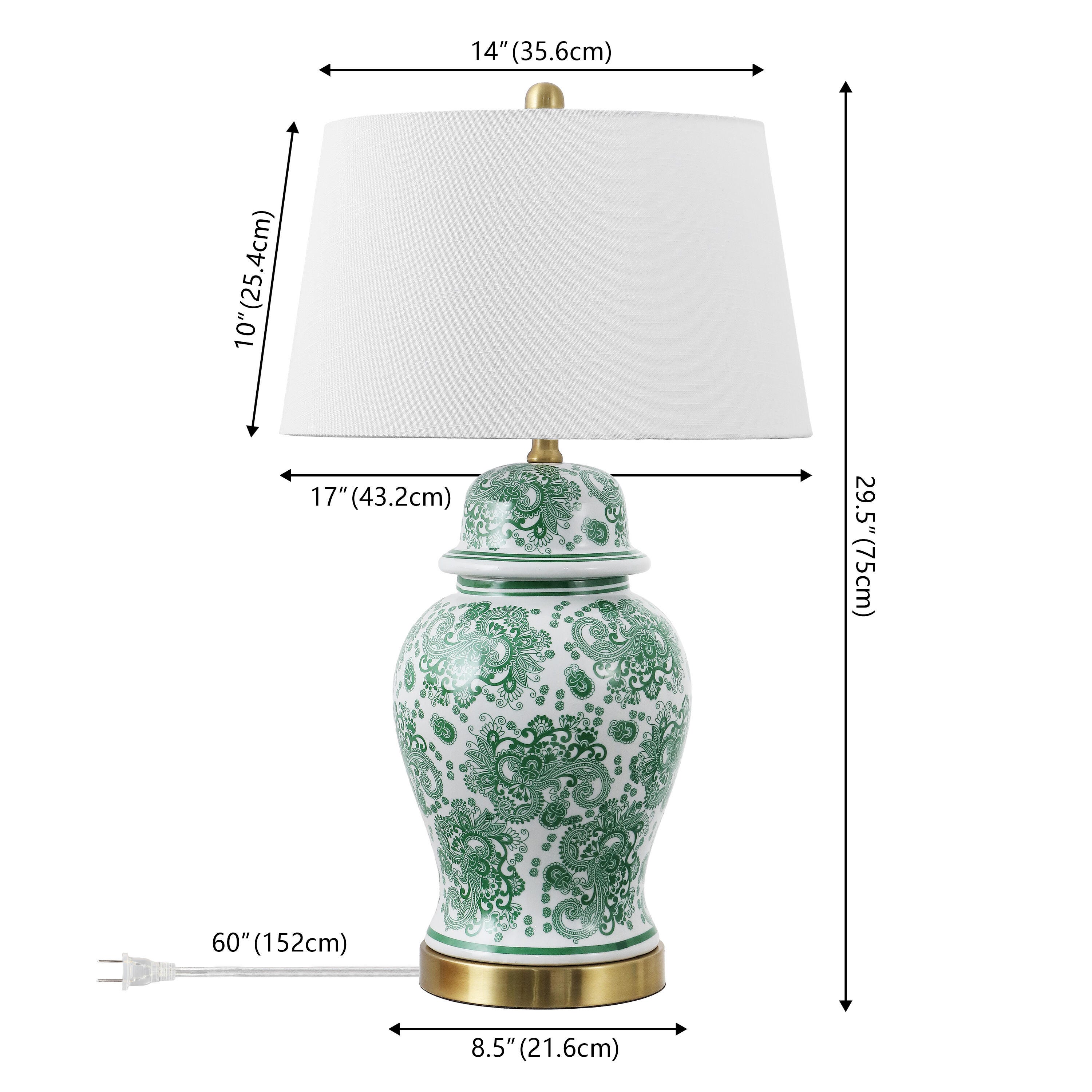 JONATHAN Y Ellis Table Lamp, Green/White, large