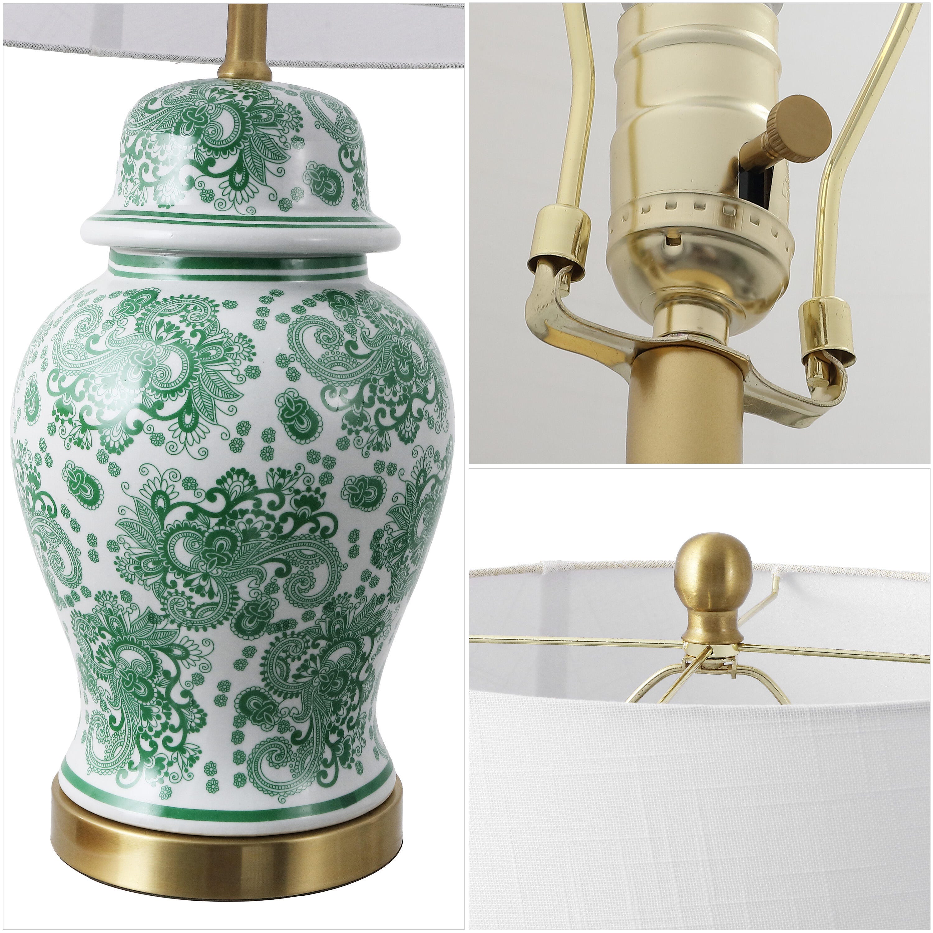 JONATHAN Y Ellis Table Lamp, Green/White, large