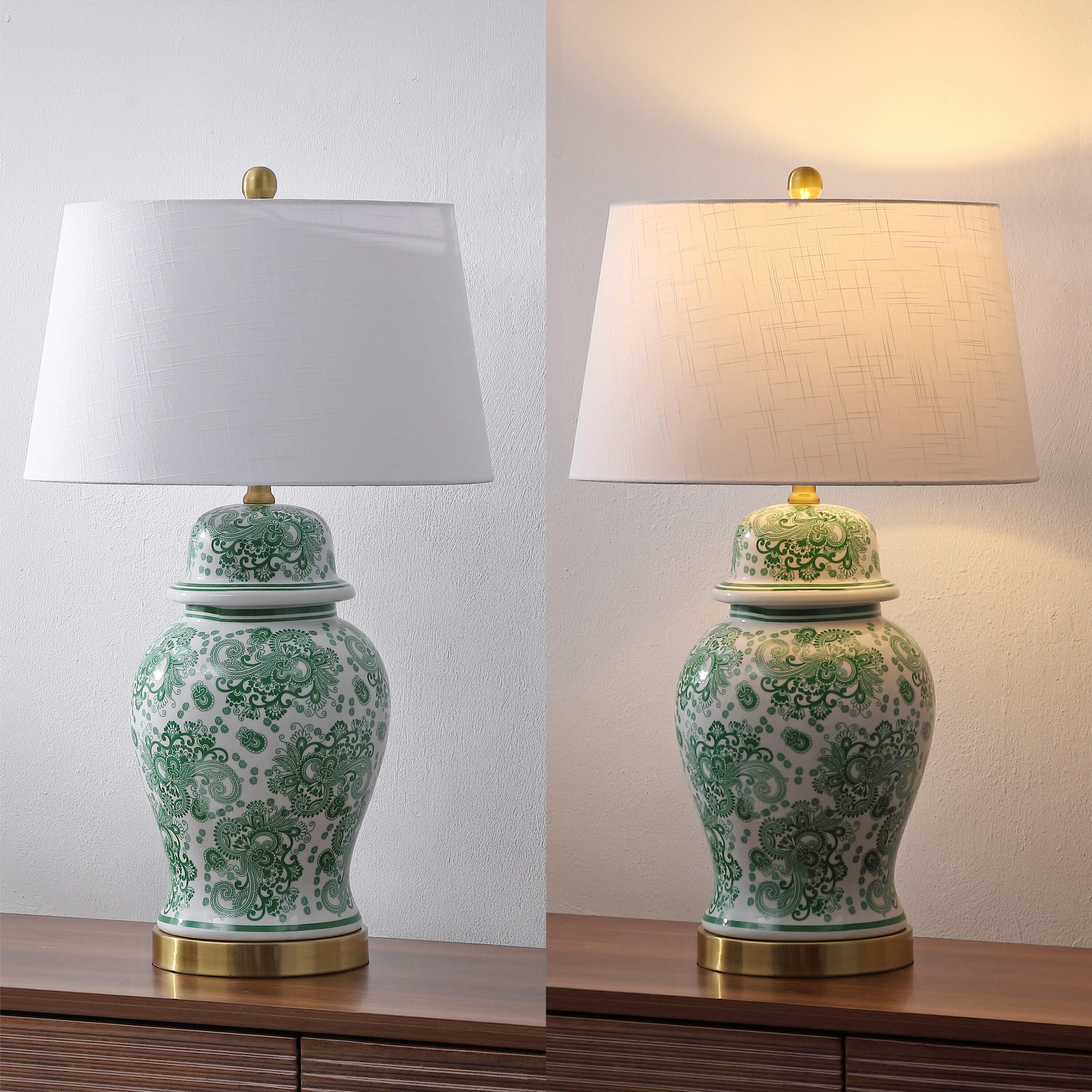 JONATHAN Y Ellis Table Lamp, Green/White, large