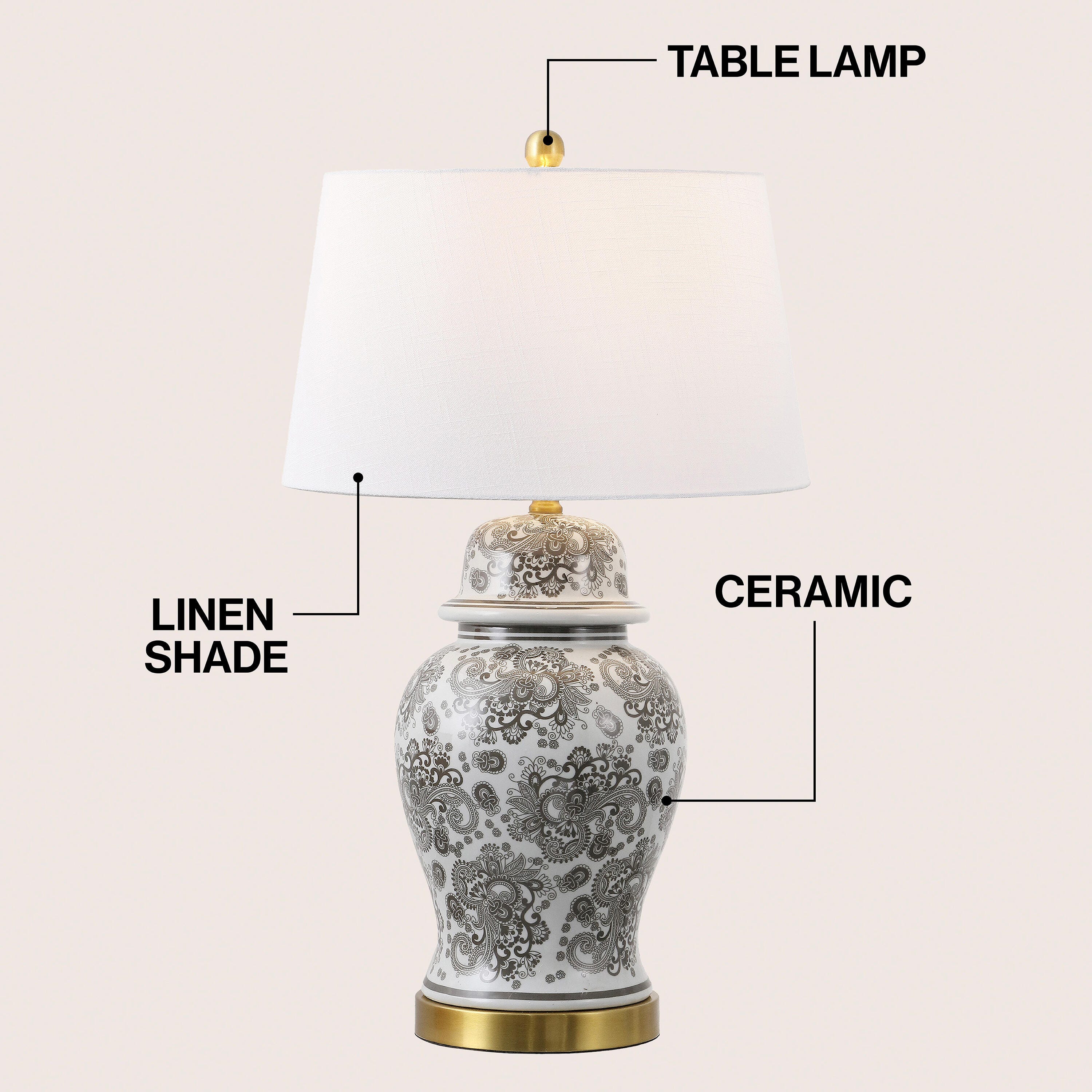 JONATHAN Y Ellis Table Lamp, Gray/White, large