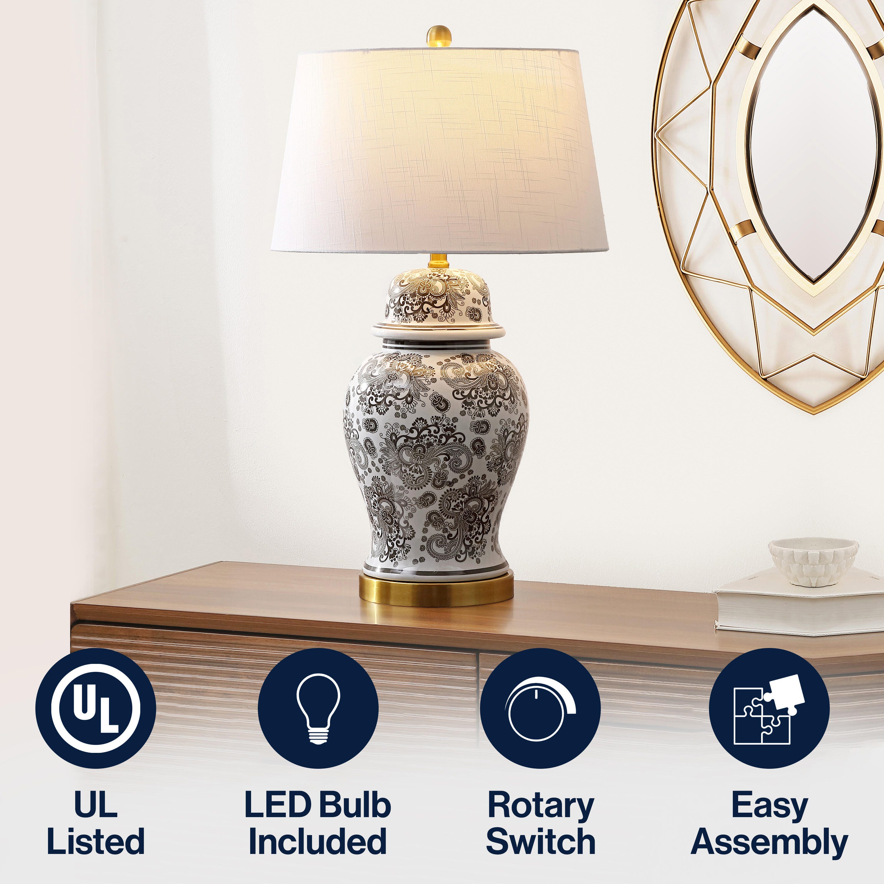 JONATHAN Y Ellis Table Lamp, Gray/White, large