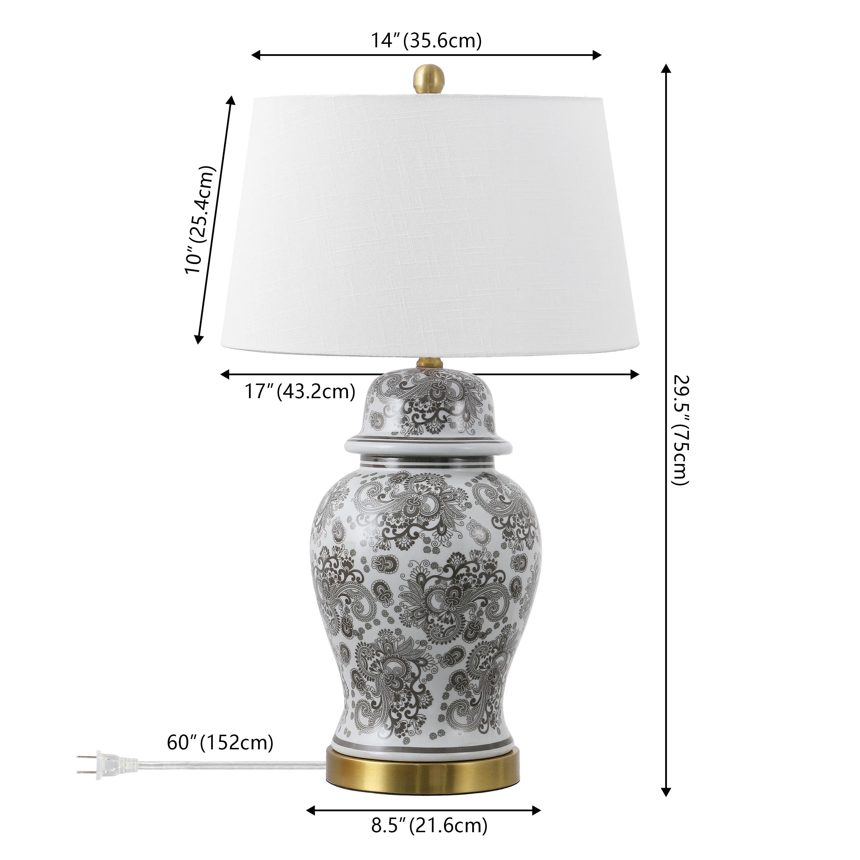 JONATHAN Y Ellis Table Lamp, Gray/White, large