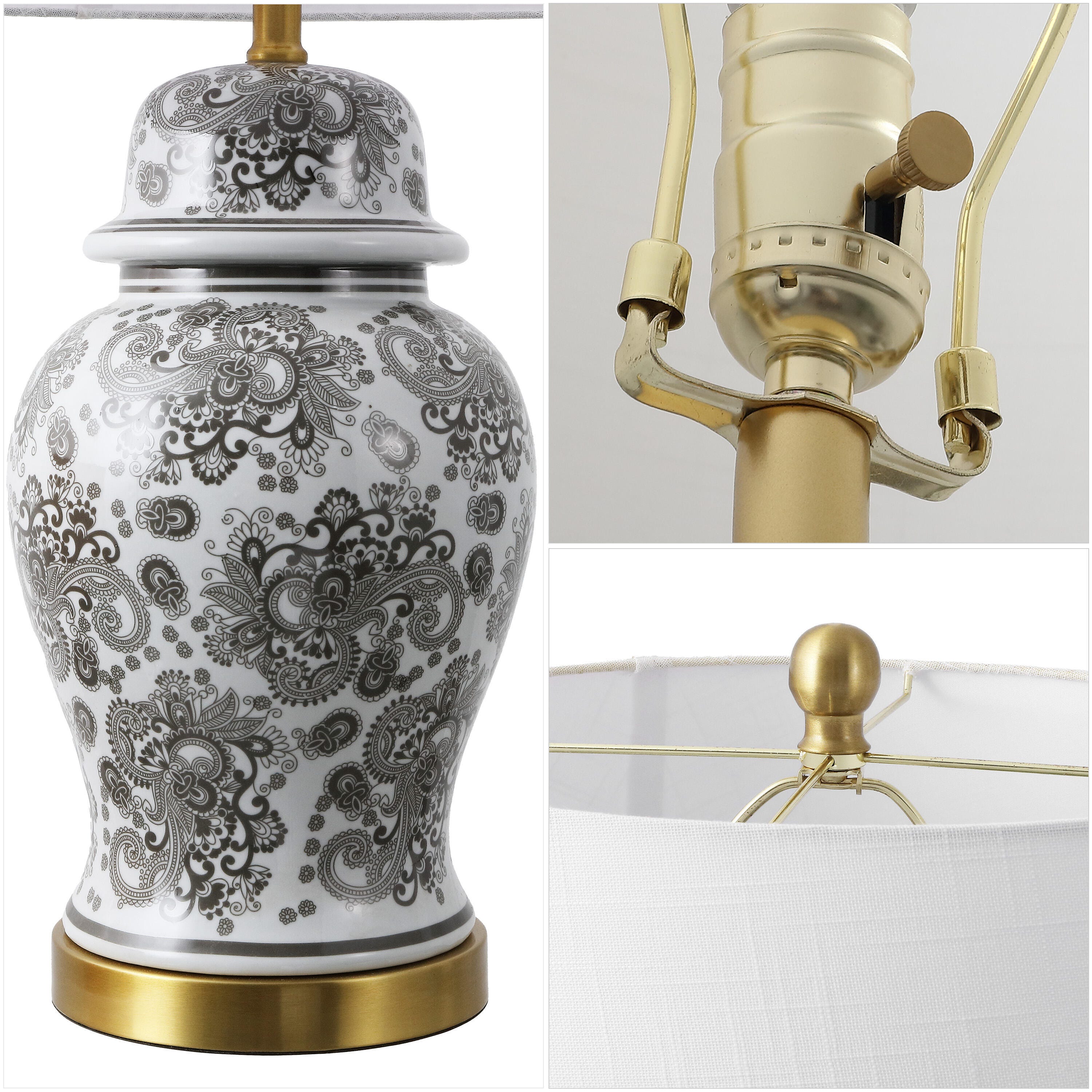 JONATHAN Y Ellis Table Lamp, Gray/White, large