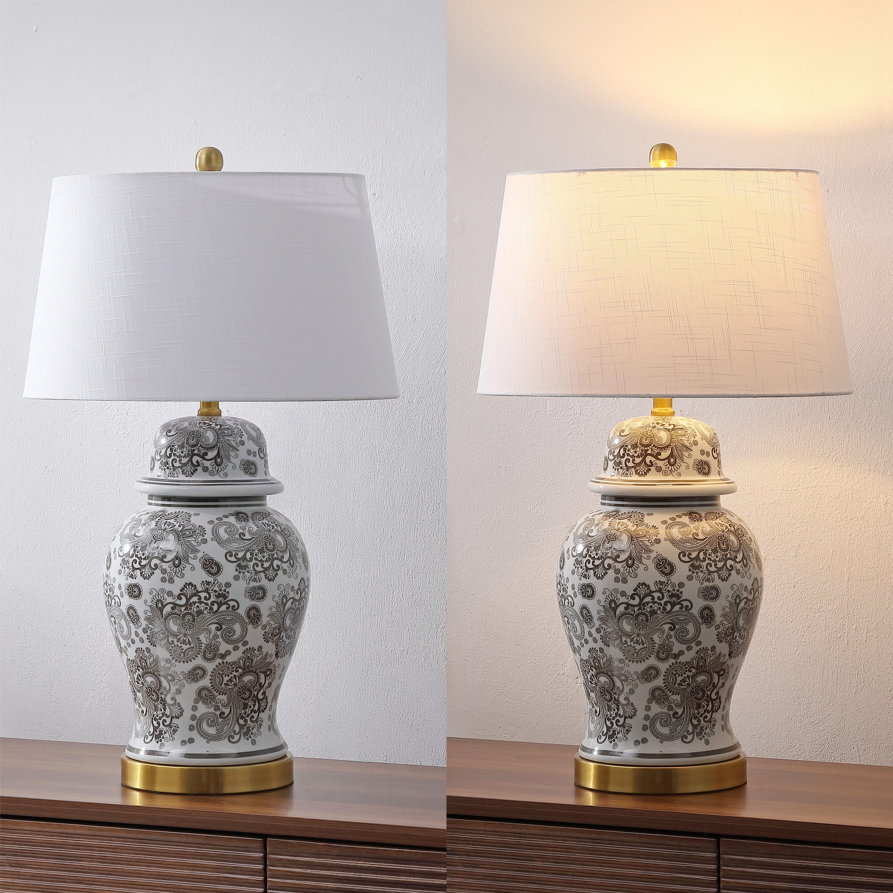 JONATHAN Y Ellis Table Lamp, Gray/White, large