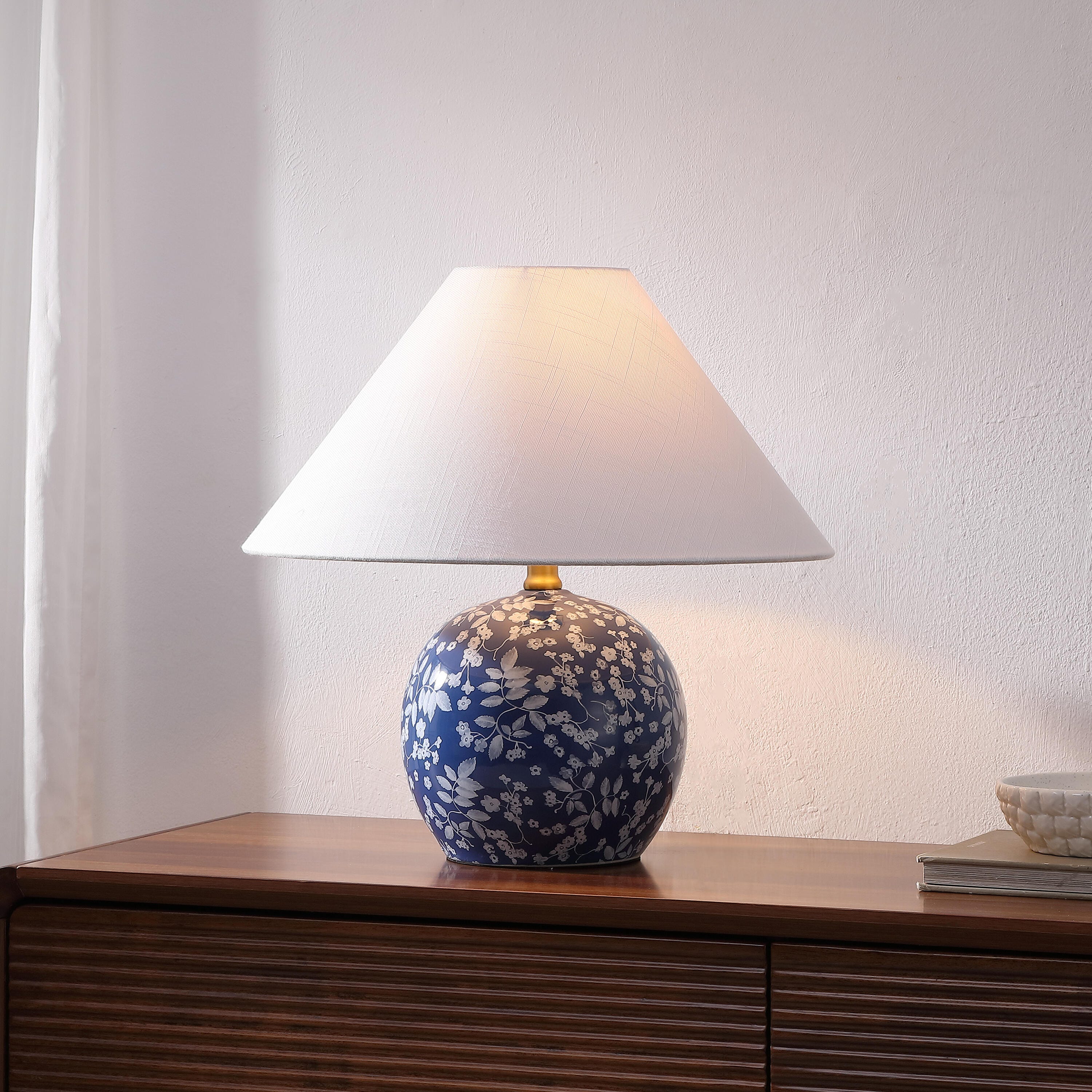 JONATHAN Y Felice Table Lamp, Blue/White, rollover