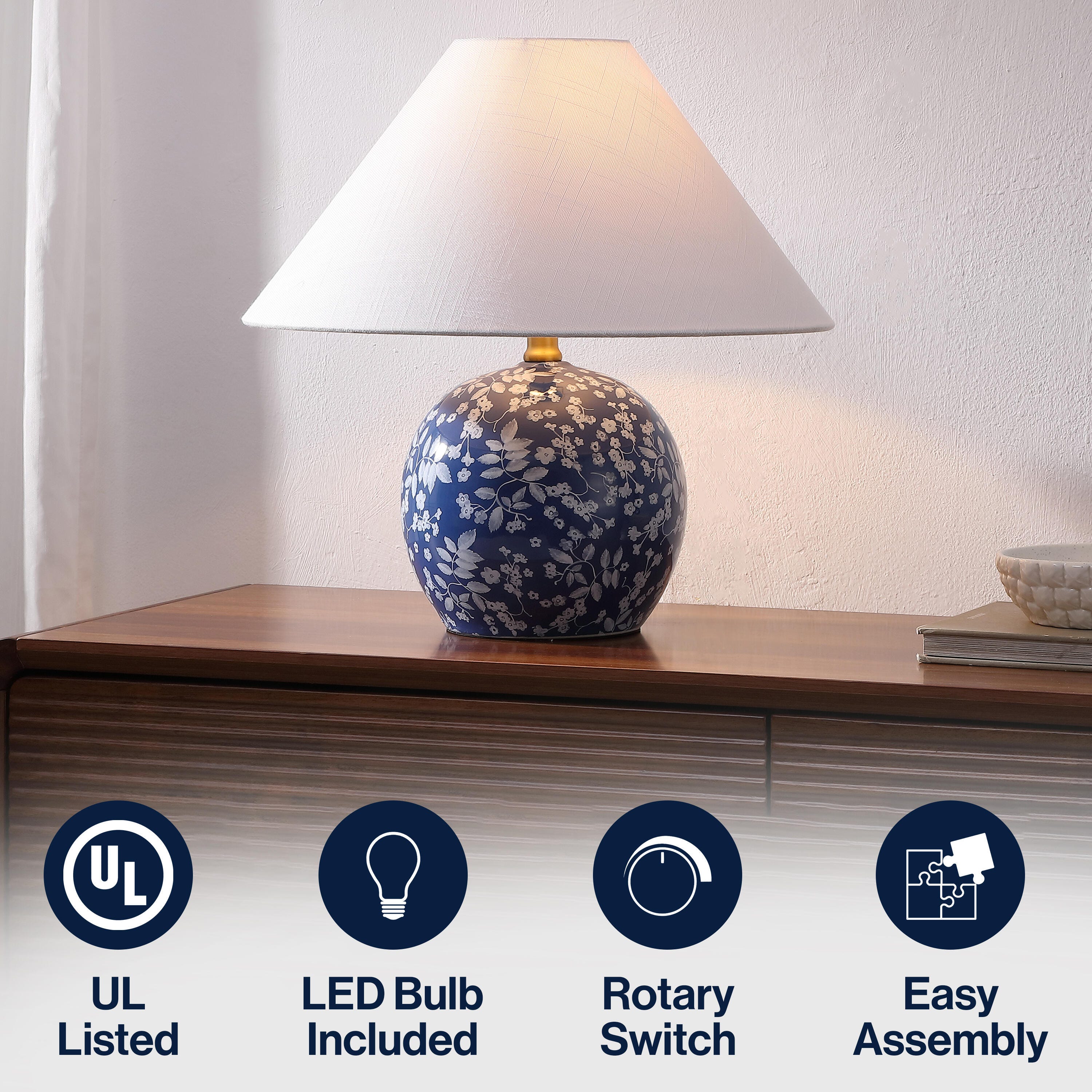 JONATHAN Y Felice Table Lamp, Blue/White, large