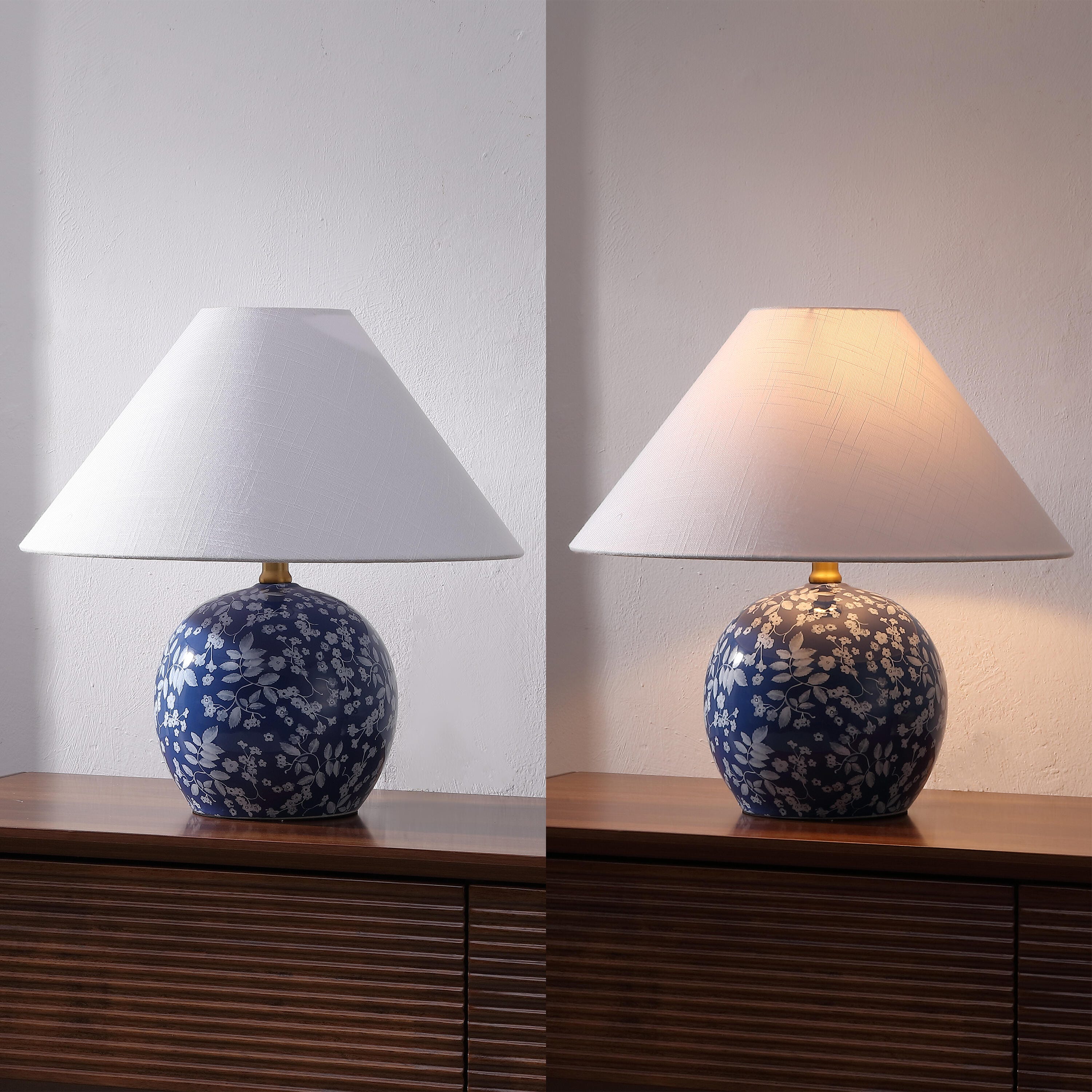 JONATHAN Y Felice Table Lamp, Blue/White, large