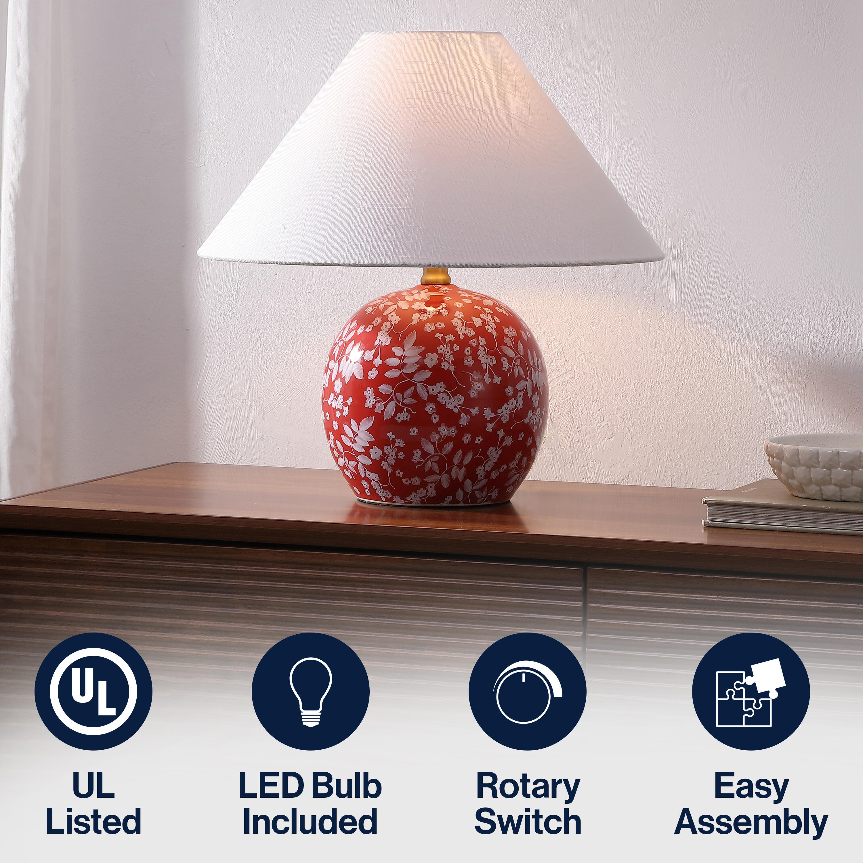 JONATHAN Y Felice Table Lamp, Red/White, large