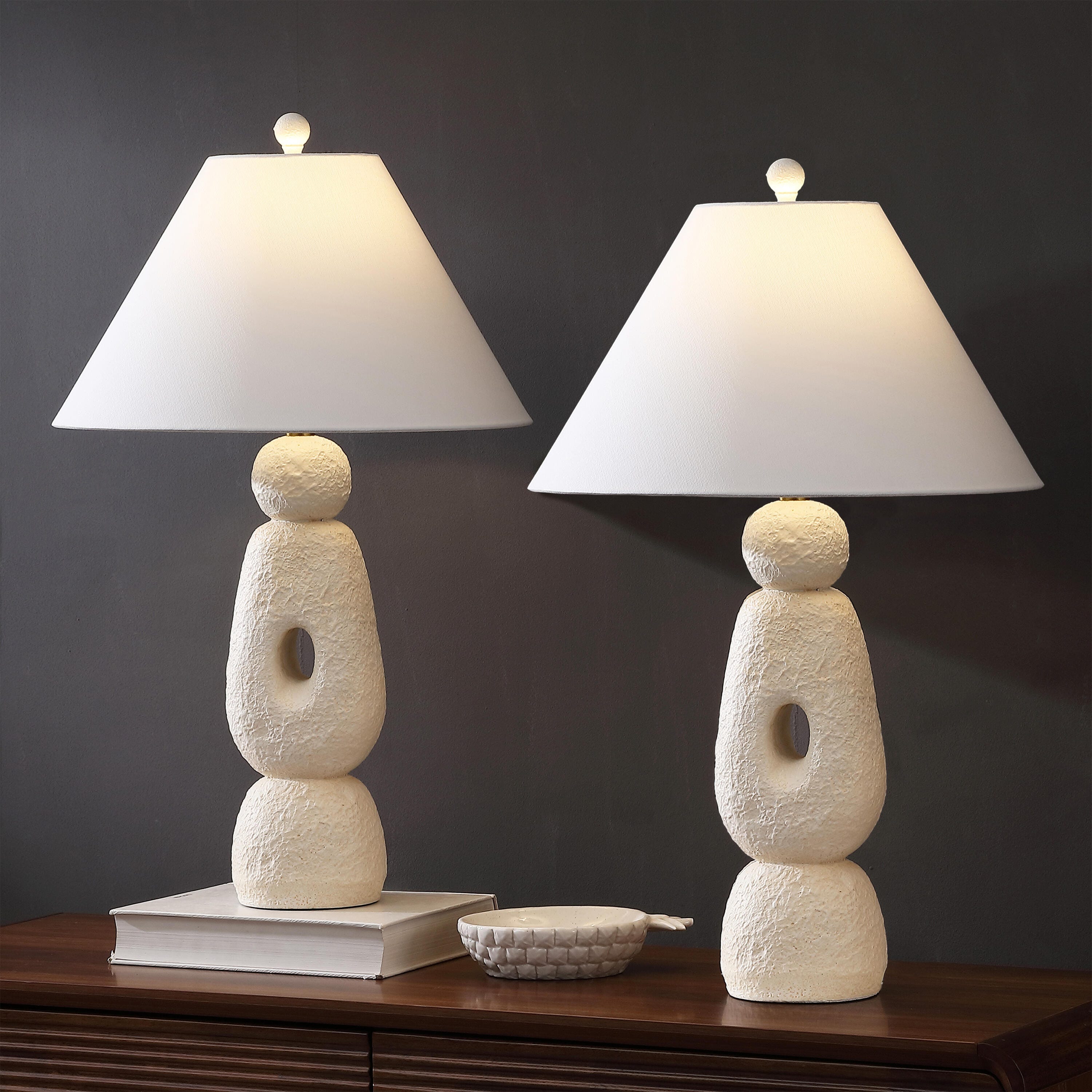 JONATHAN Y Henge Table Lamp (Set of 2), Antique White, rollover