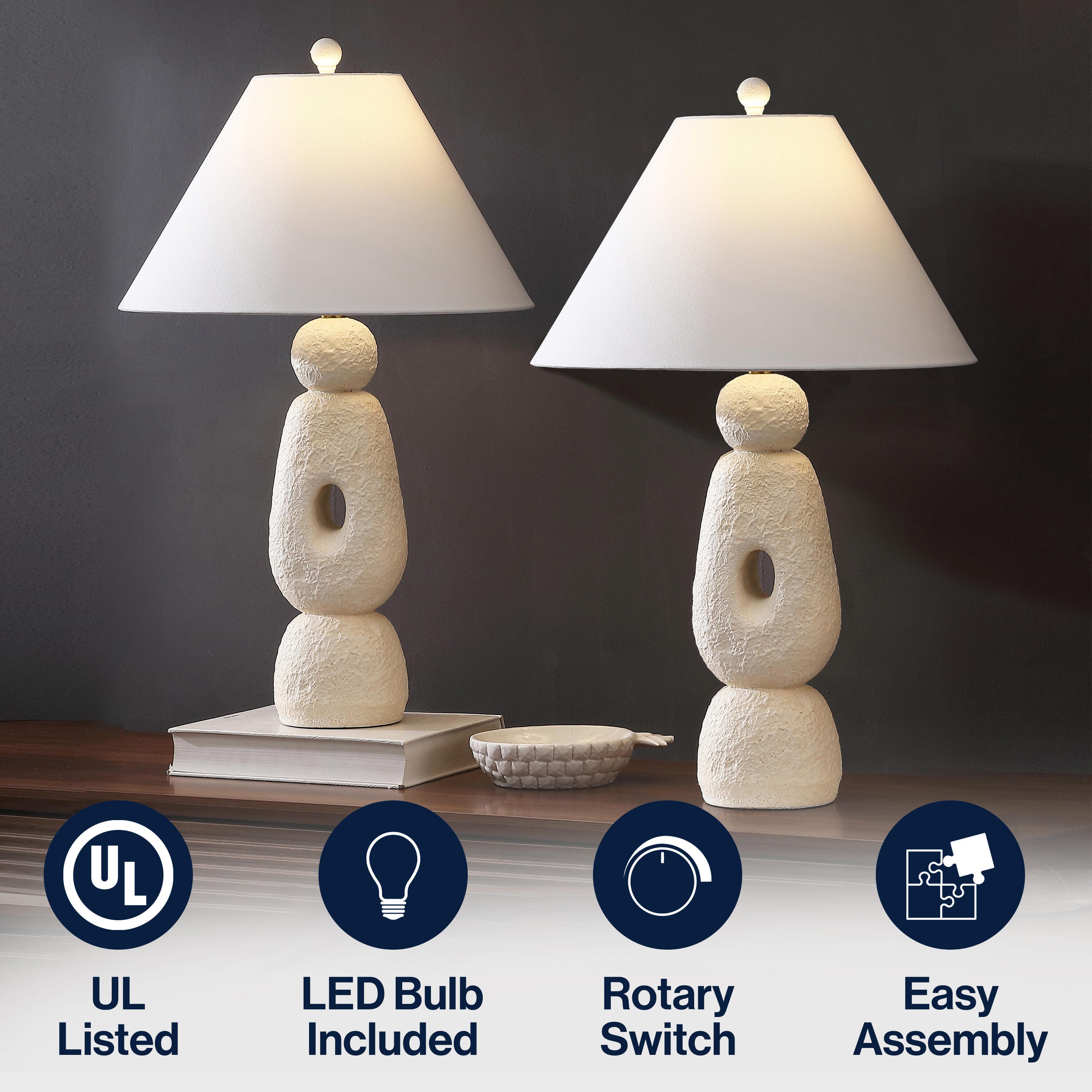 JONATHAN Y Henge Table Lamp (Set of 2), Antique White, large