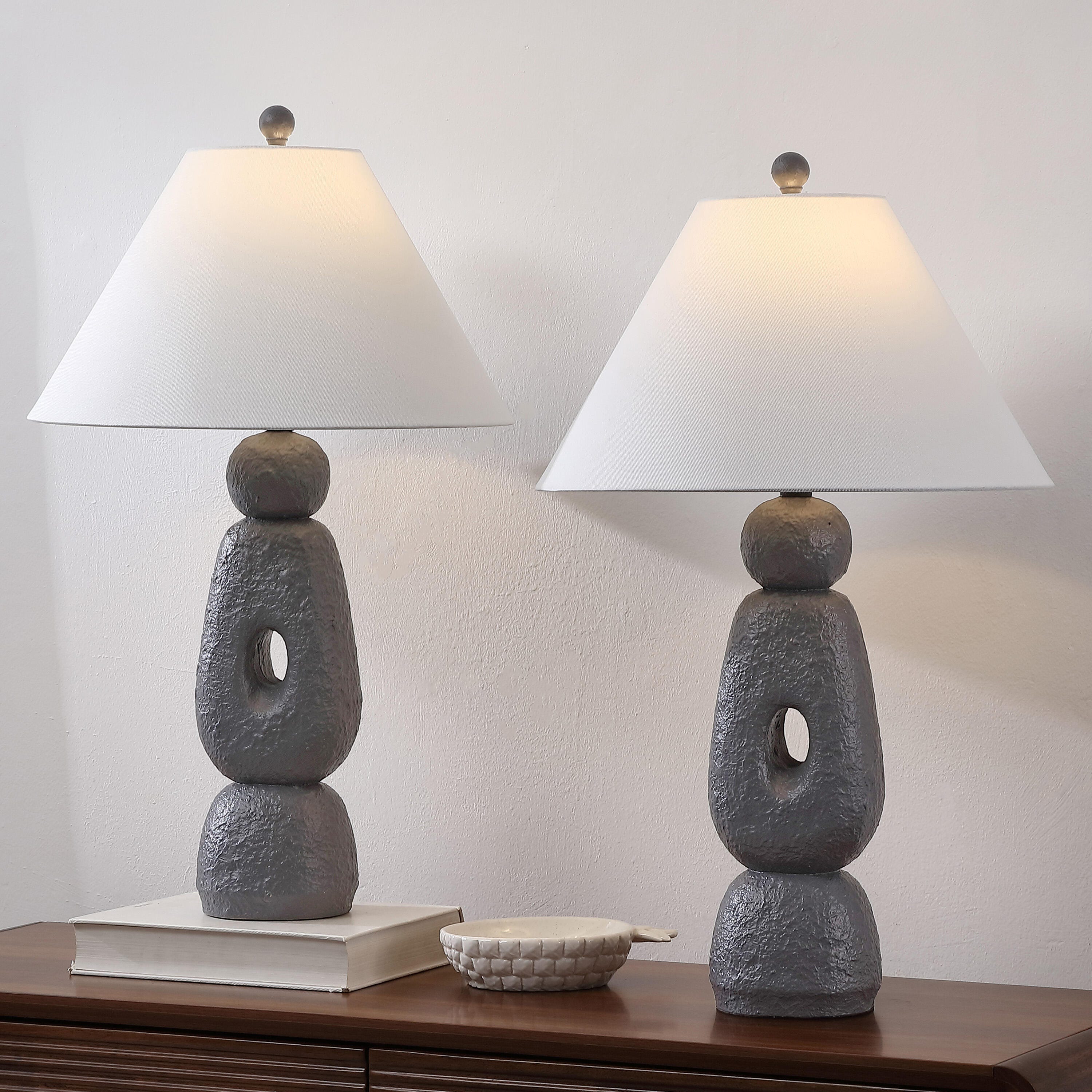 JONATHAN Y Henge Table Lamp (Set of 2), Gray, rollover
