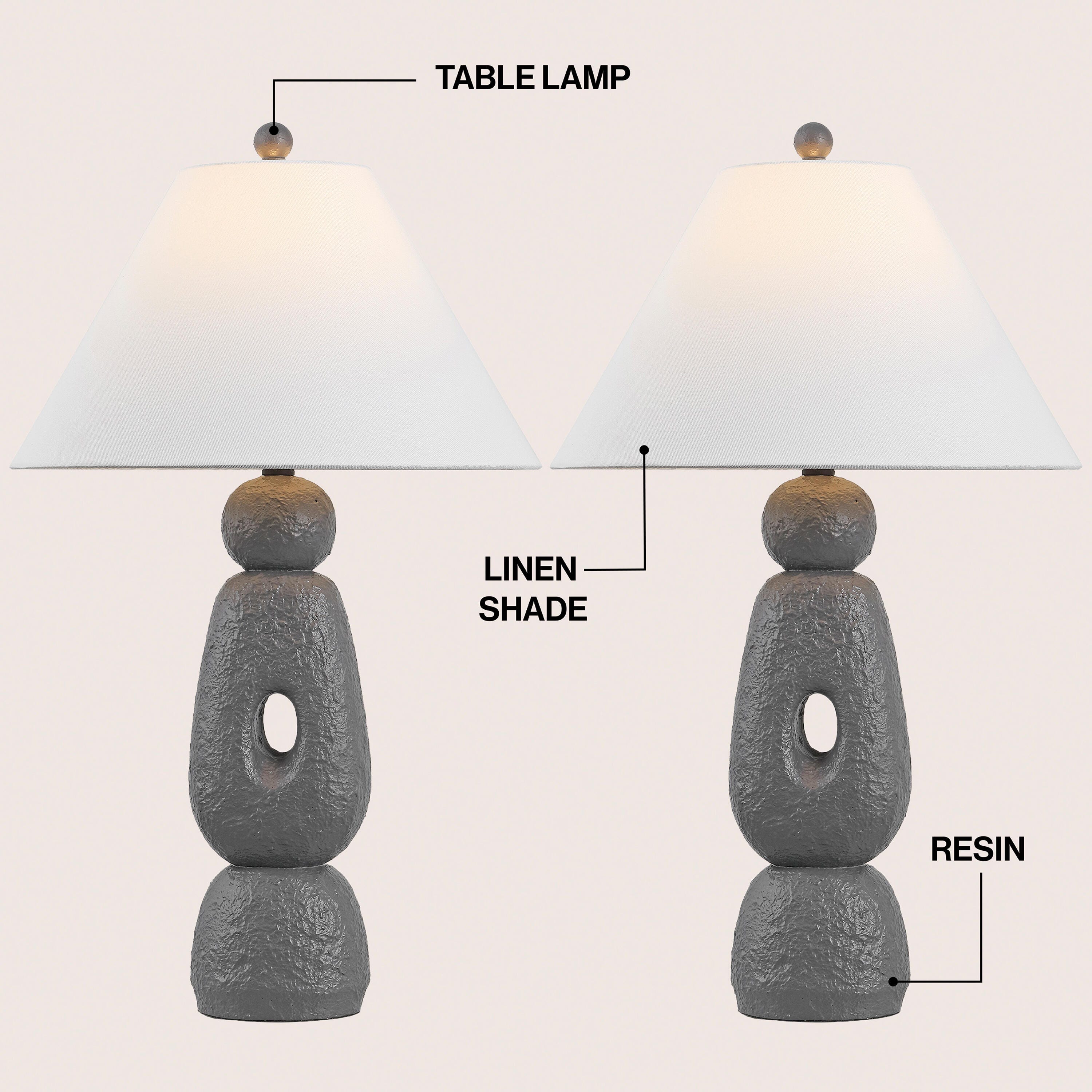 JONATHAN Y Henge Table Lamp (Set of 2), Gray, large