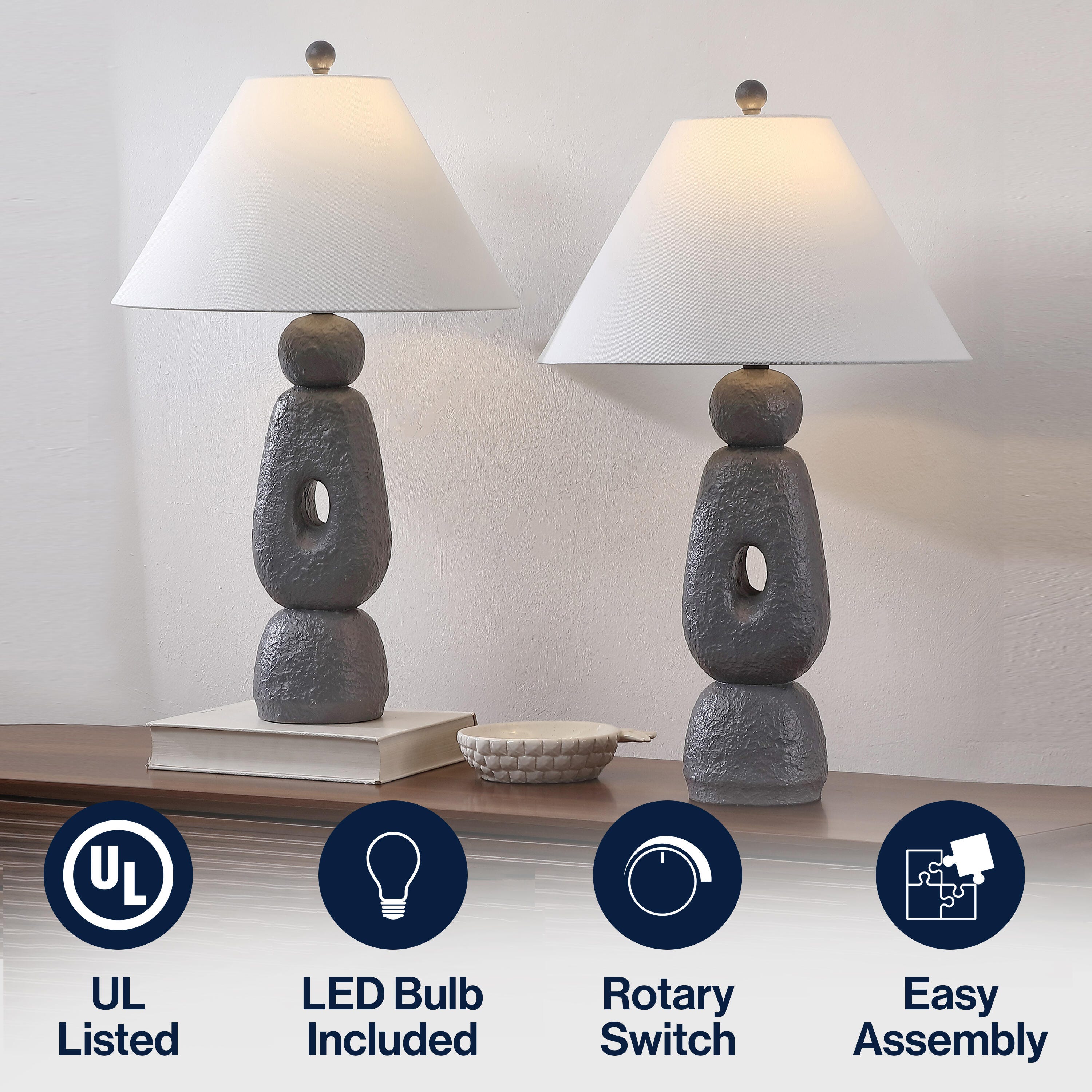 JONATHAN Y Henge Table Lamp (Set of 2), Gray, large