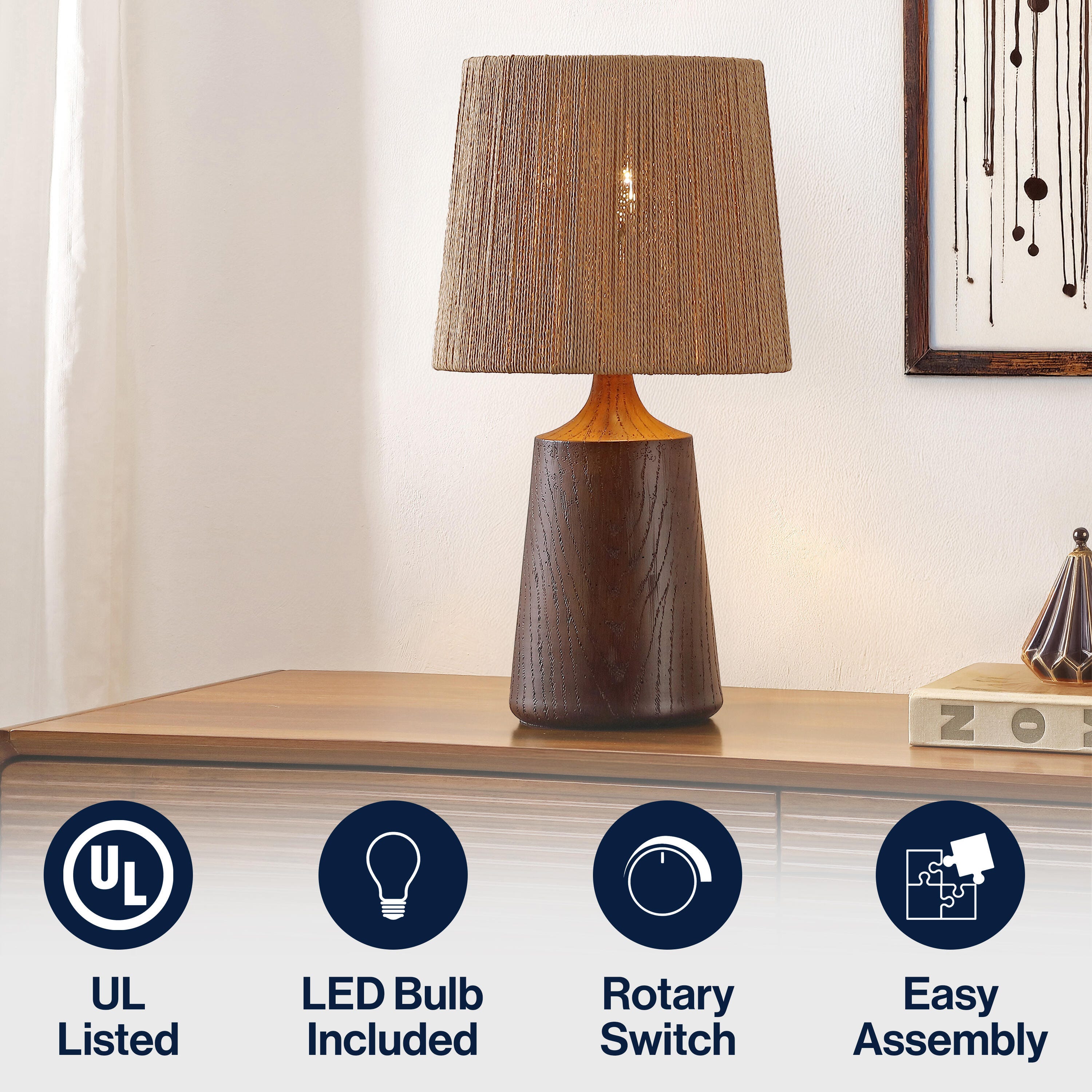 JONATHAN Y Highland Table Lamp, Dark Brown, large