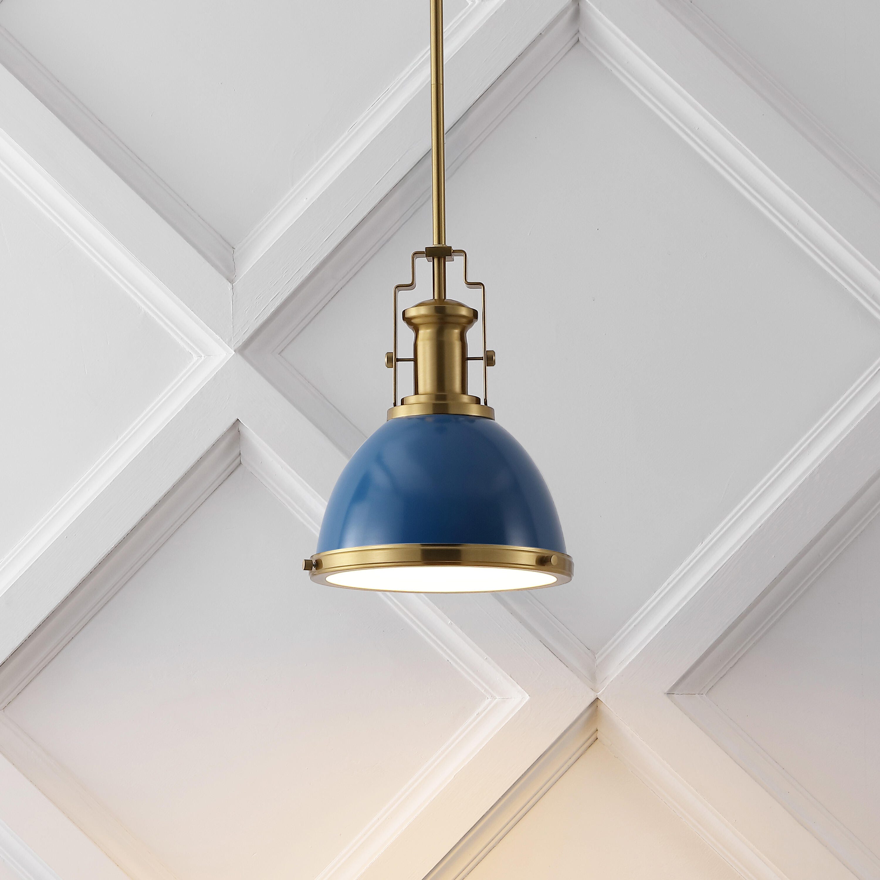 JONATHAN Y Homer Pendant Light, Brass Gold/Navy, rollover