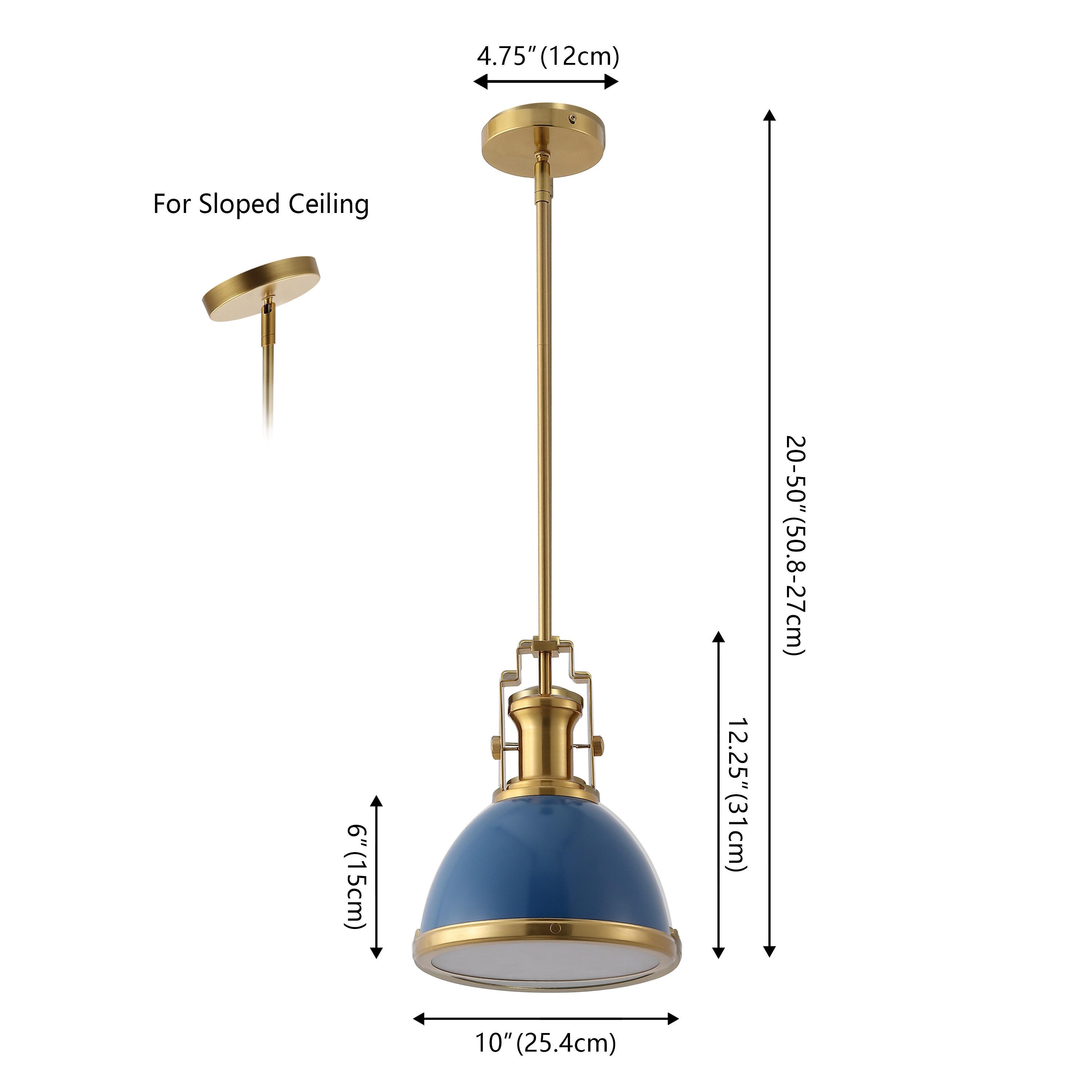 JONATHAN Y Homer Pendant Light, Brass Gold/Navy, large
