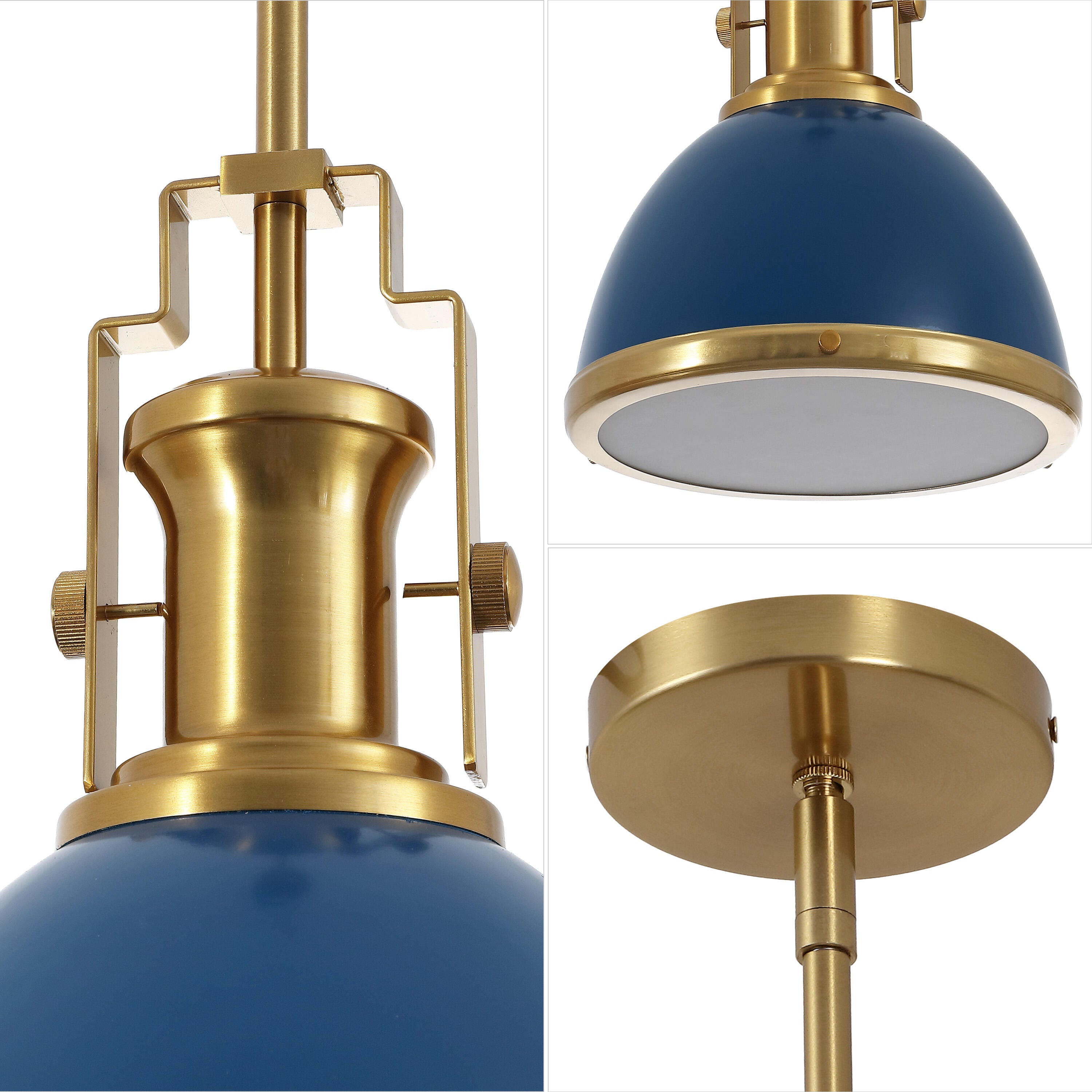 JONATHAN Y Homer Pendant Light, Brass Gold/Navy, large
