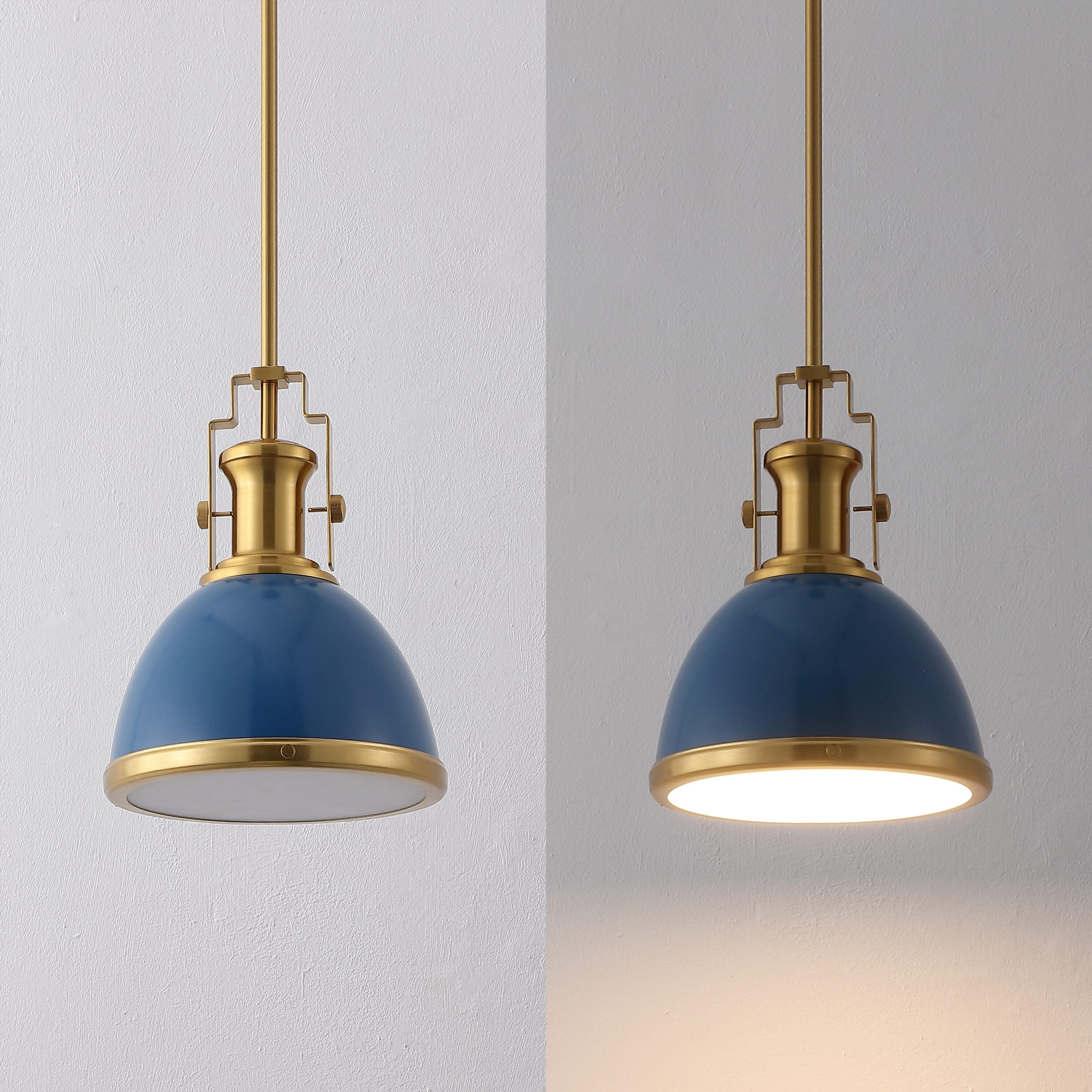 JONATHAN Y Homer Pendant Light, Brass Gold/Navy, large