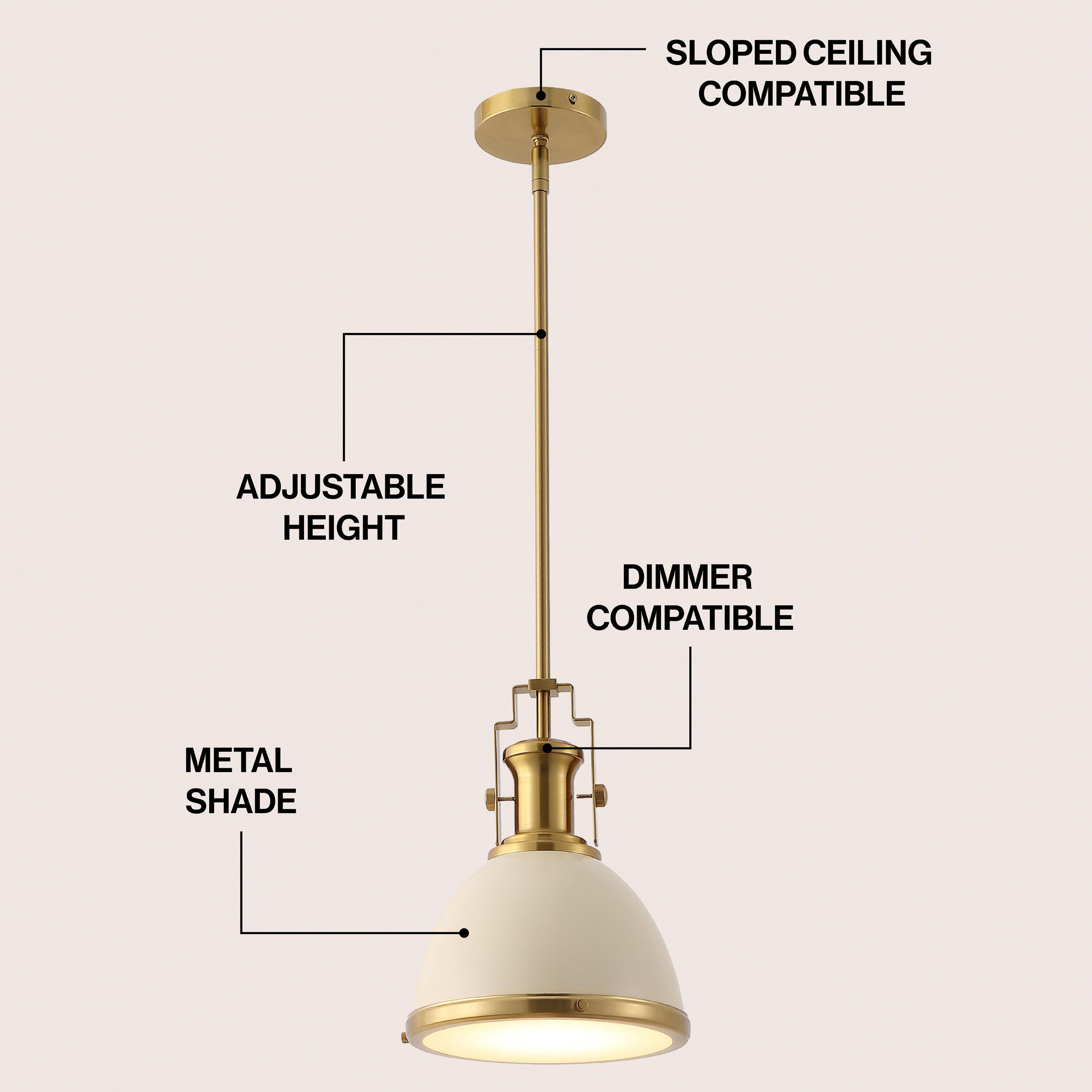 JONATHAN Y Homer Pendant Light, Brass Gold/Almond, large