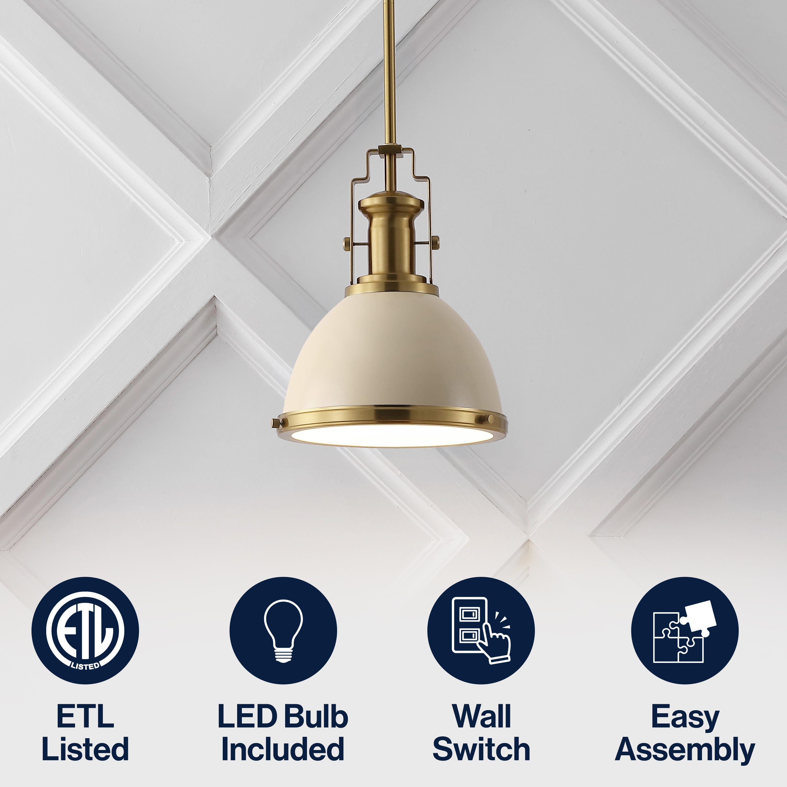 JONATHAN Y Homer Pendant Light, Brass Gold/Almond, large