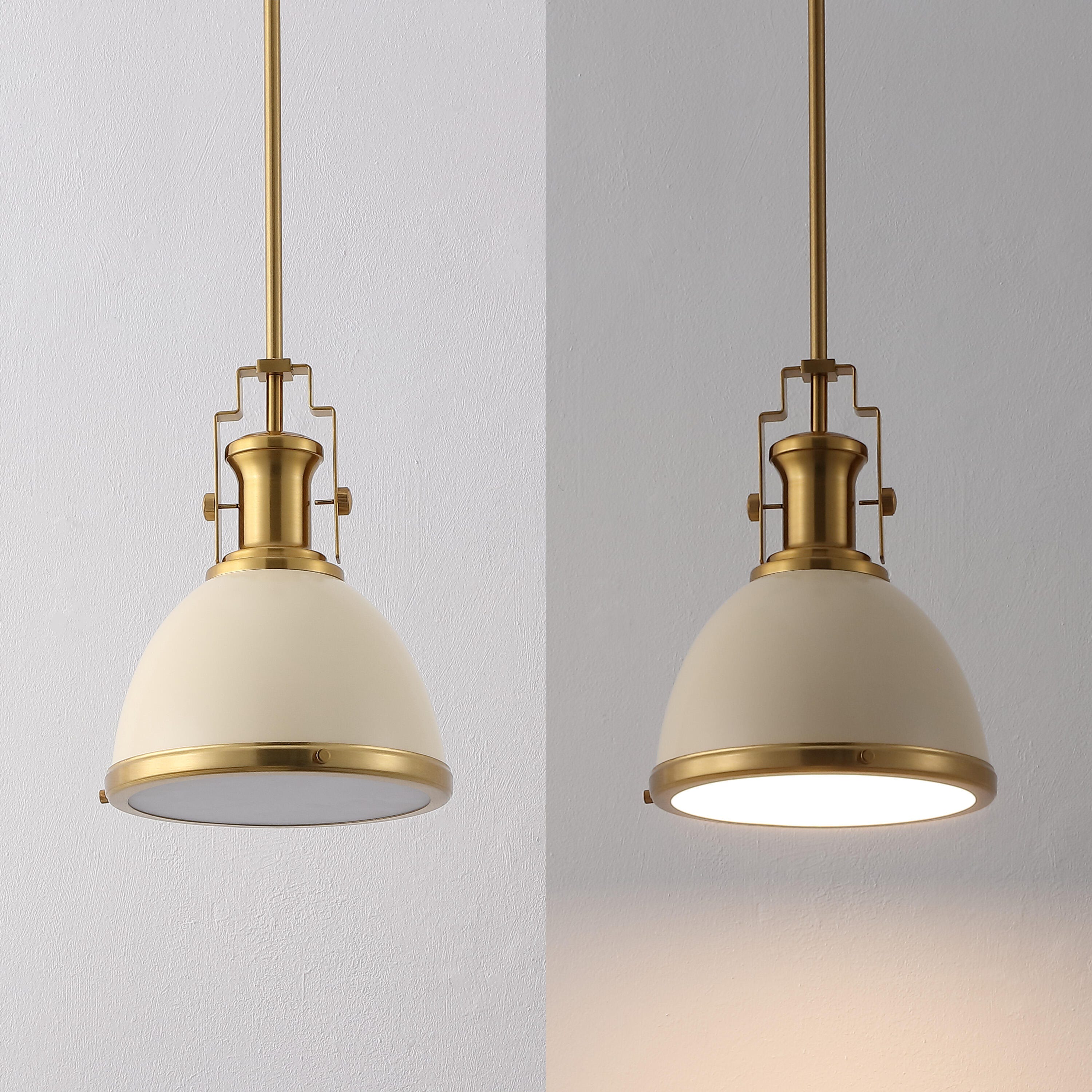 JONATHAN Y Homer Pendant Light, Brass Gold/Almond, large