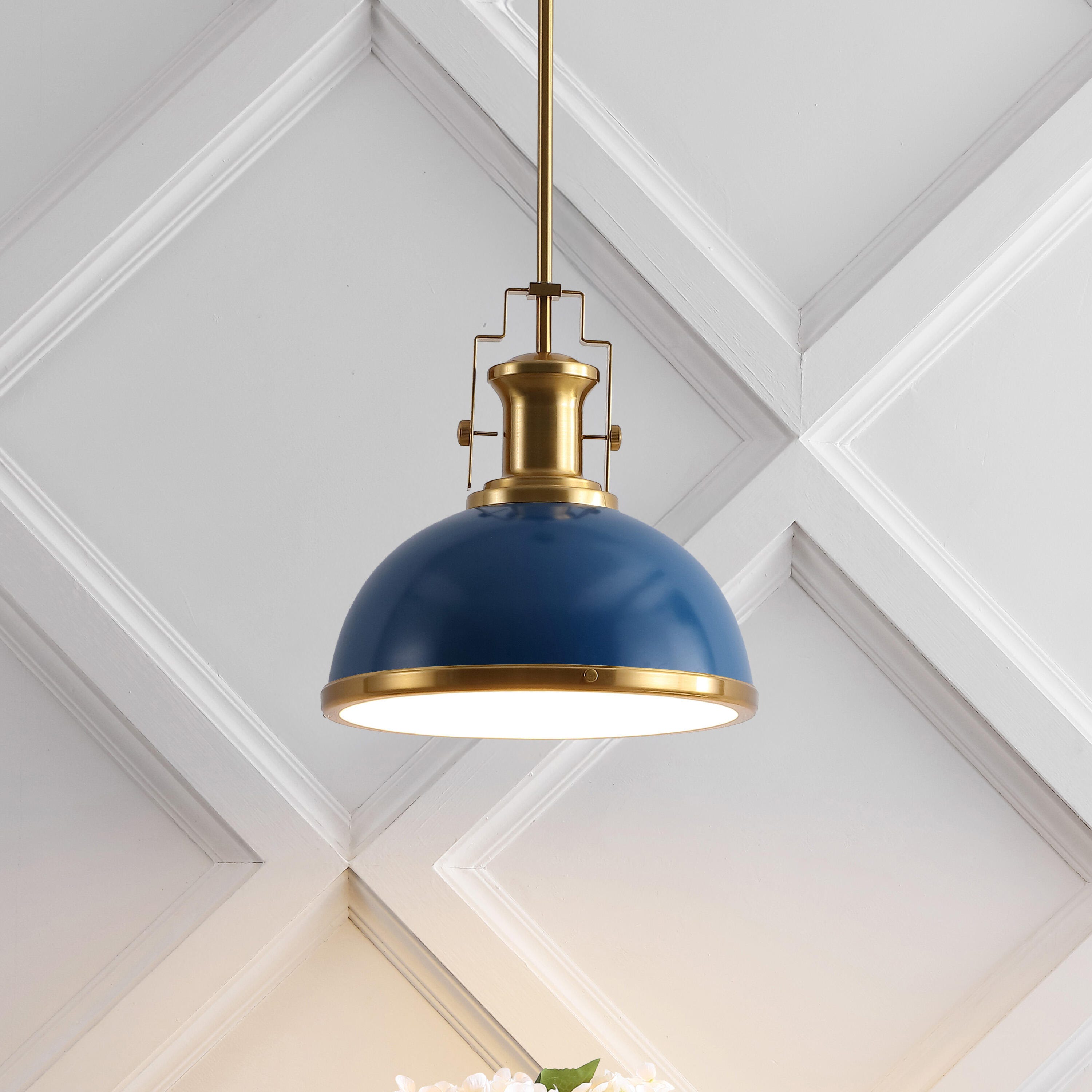 JONATHAN Y Homer Dome Pendant Light, Navy/Brass Gold, rollover