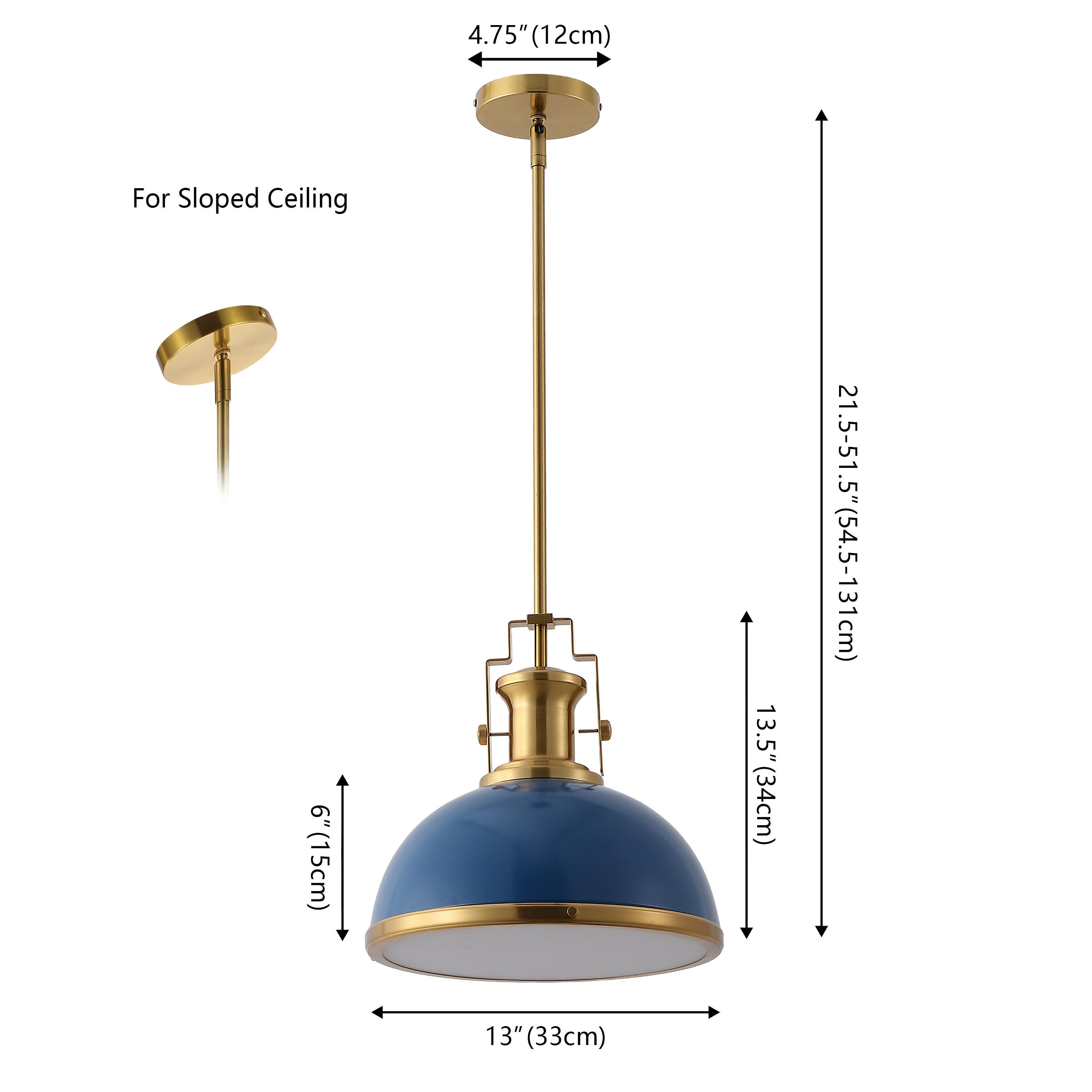 JONATHAN Y Homer Dome Pendant Light, Navy/Brass Gold, large