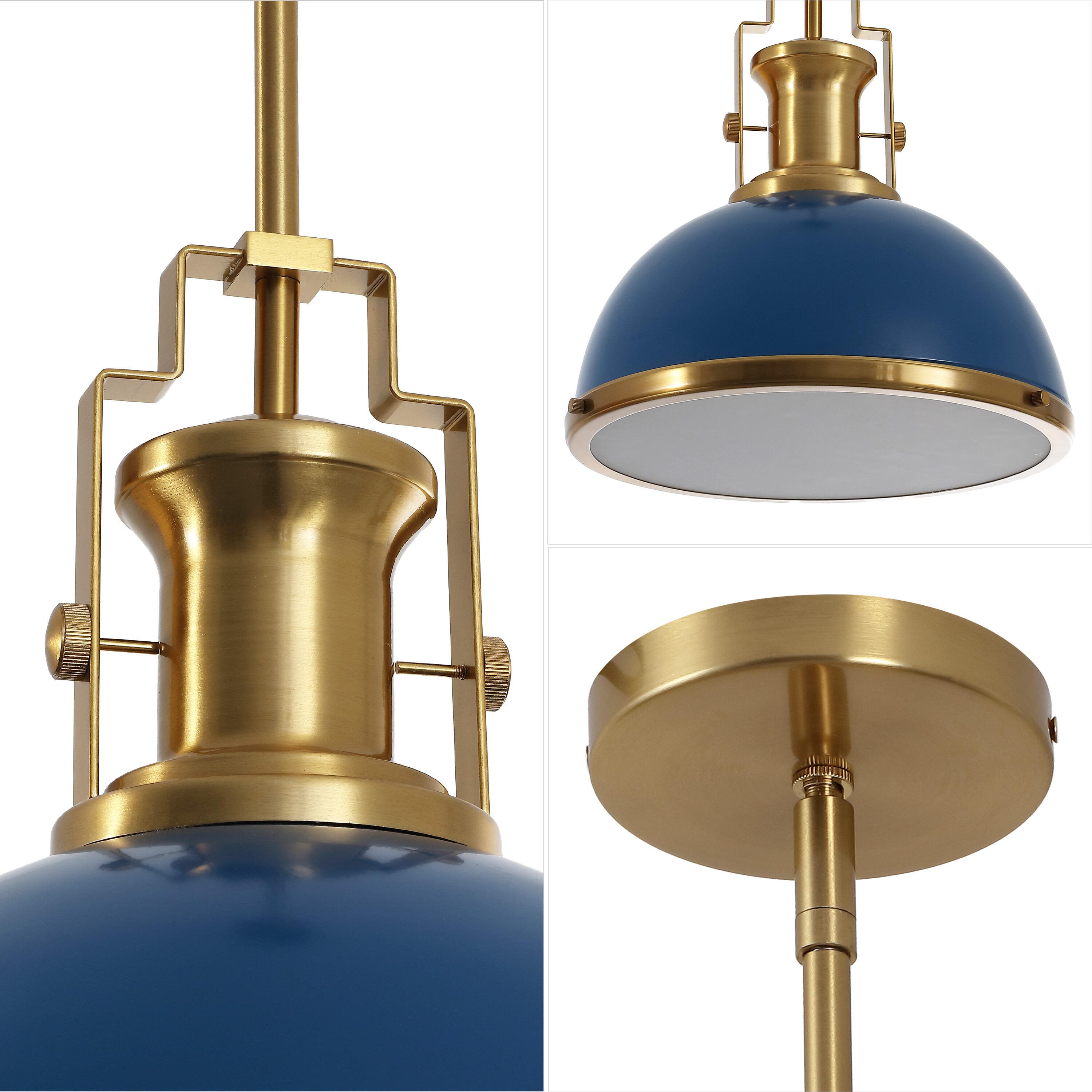 JONATHAN Y Homer Dome Pendant Light, Navy/Brass Gold, large