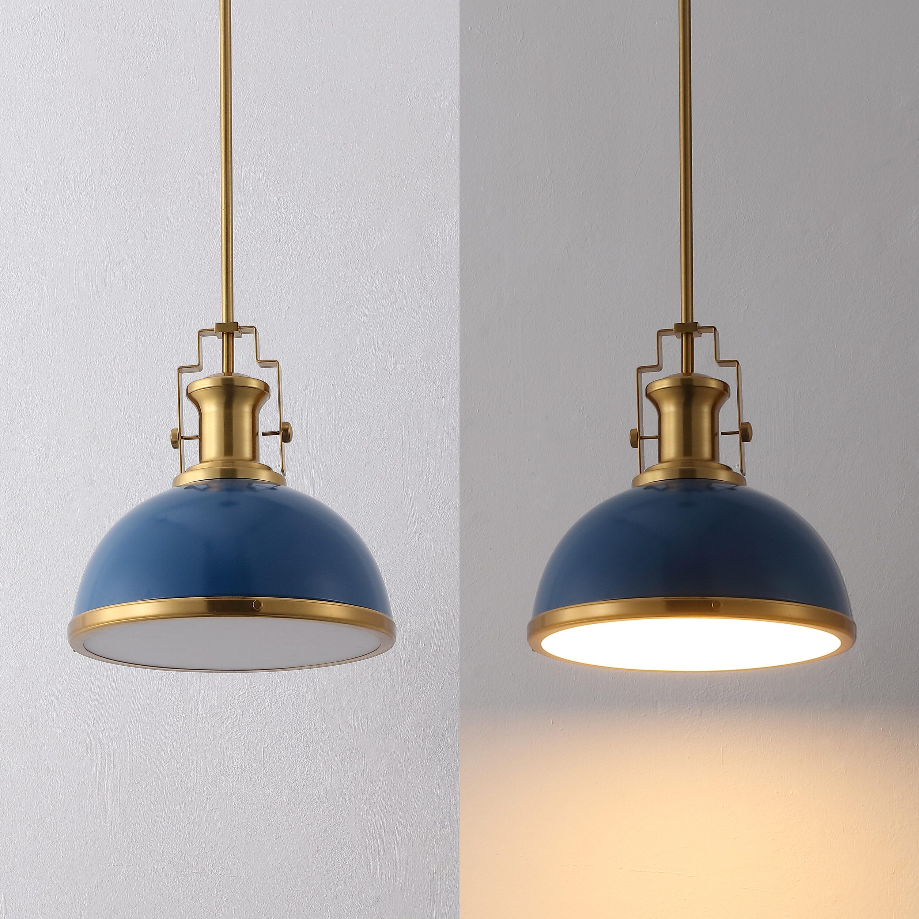 JONATHAN Y Homer Dome Pendant Light, Navy/Brass Gold, large