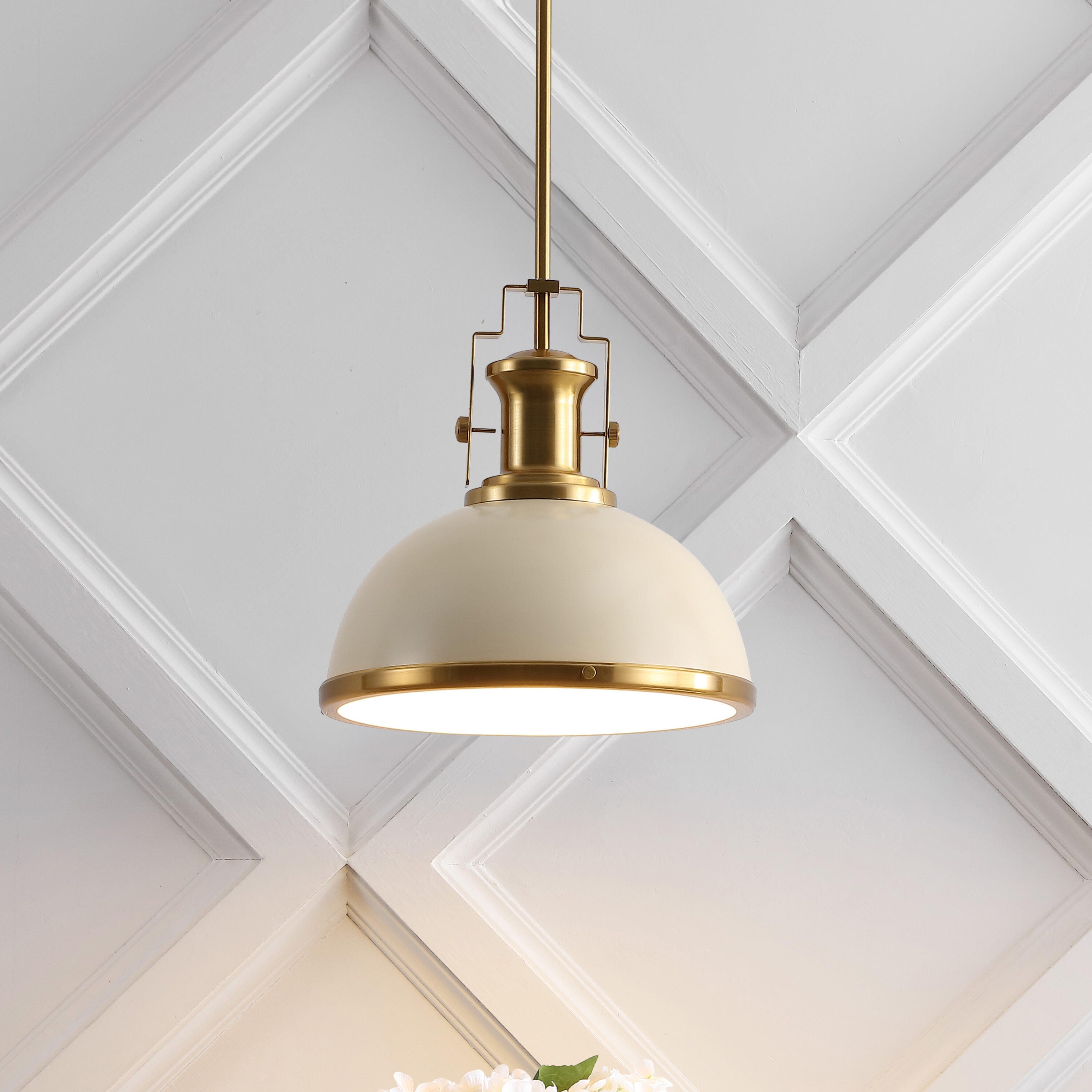 JONATHAN Y Homer Dome Pendant Light, Almond/Brass Gold, rollover