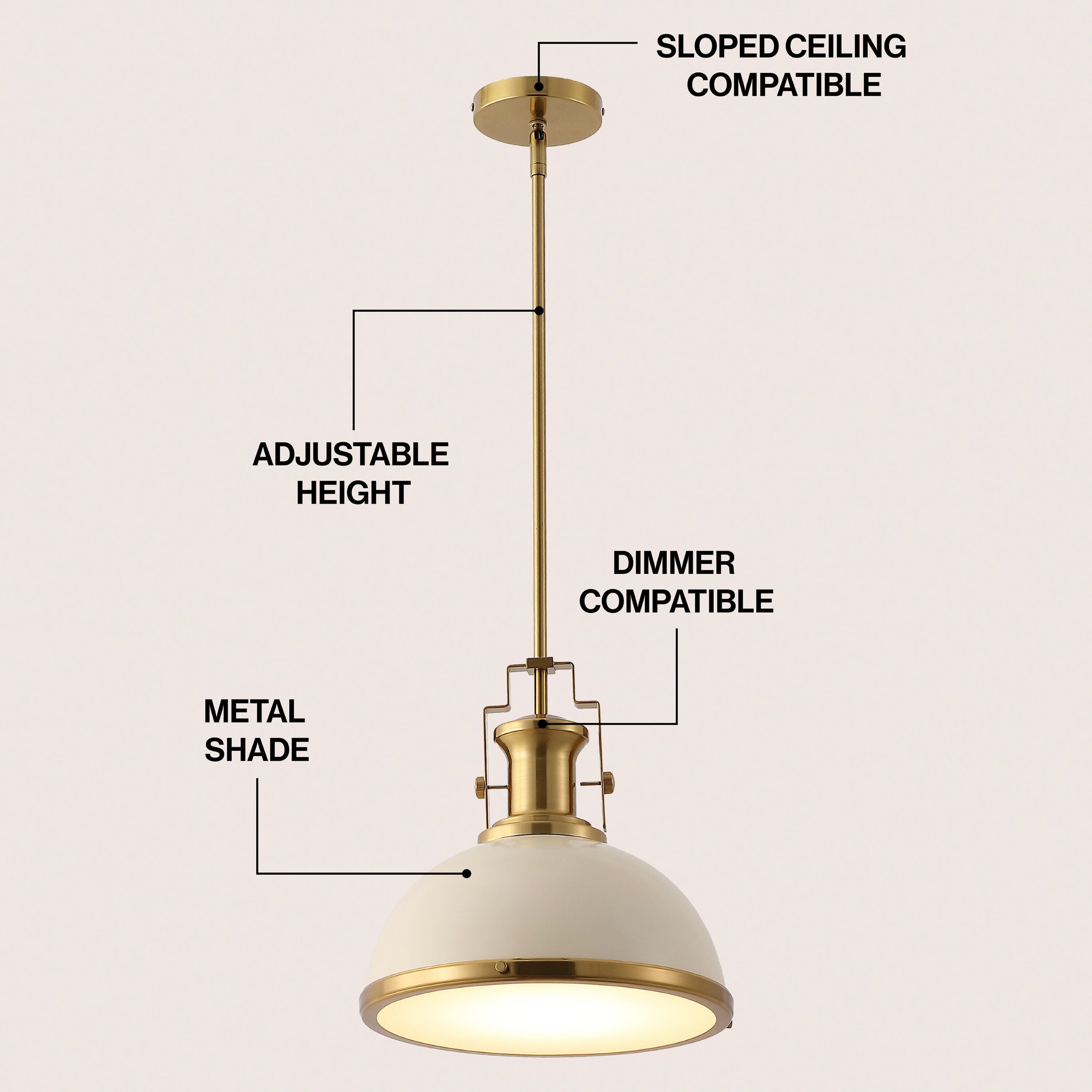 JONATHAN Y Homer Dome Pendant Light, Almond/Brass Gold, large