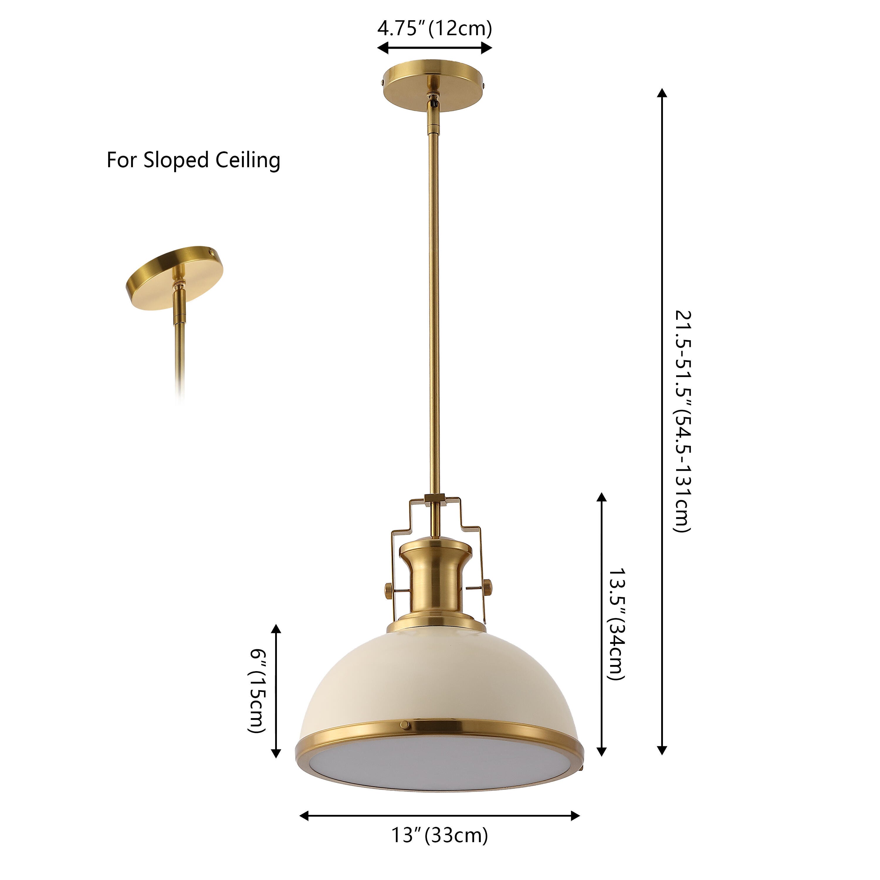 JONATHAN Y Homer Dome Pendant Light, Almond/Brass Gold, large