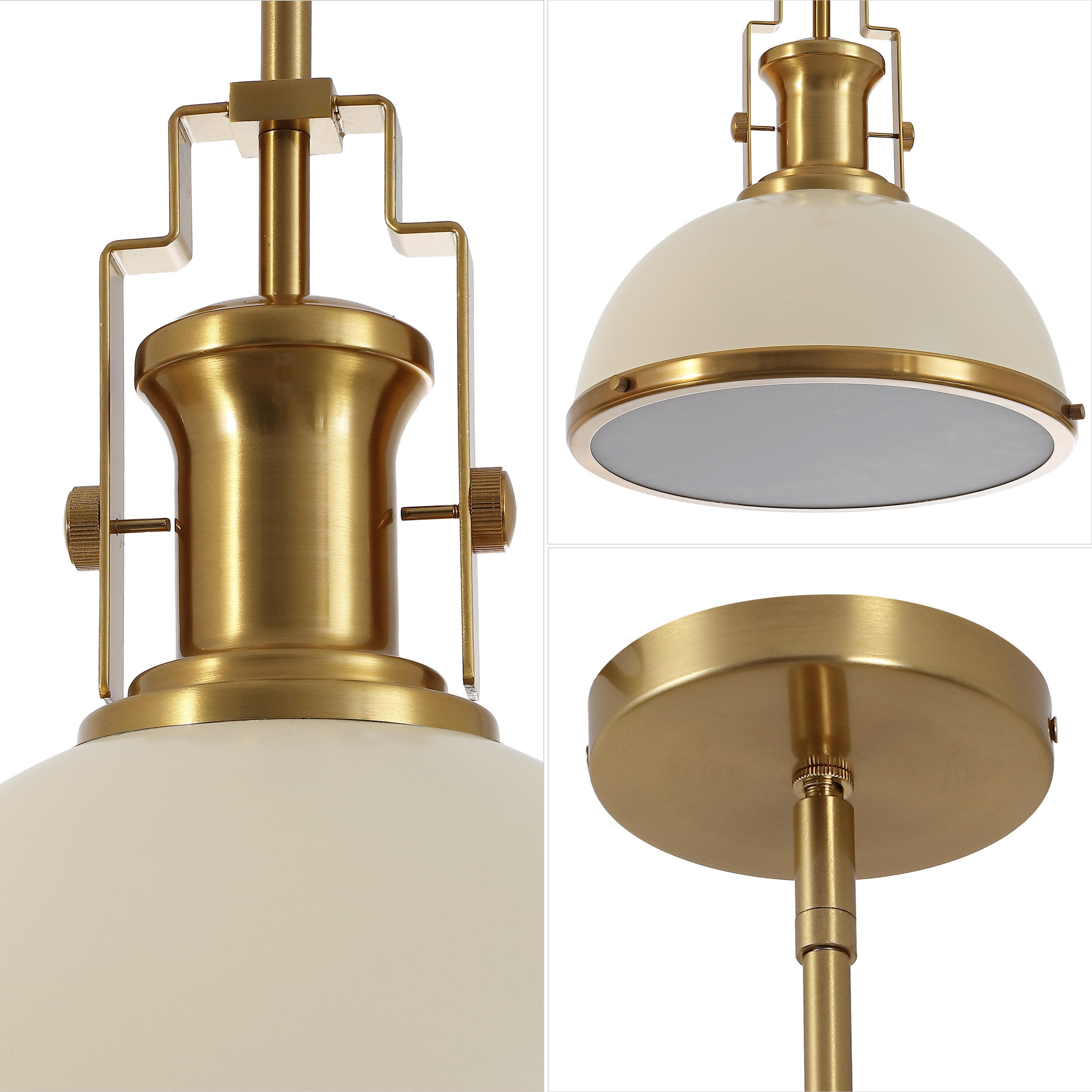 JONATHAN Y Homer Dome Pendant Light, Almond/Brass Gold, large