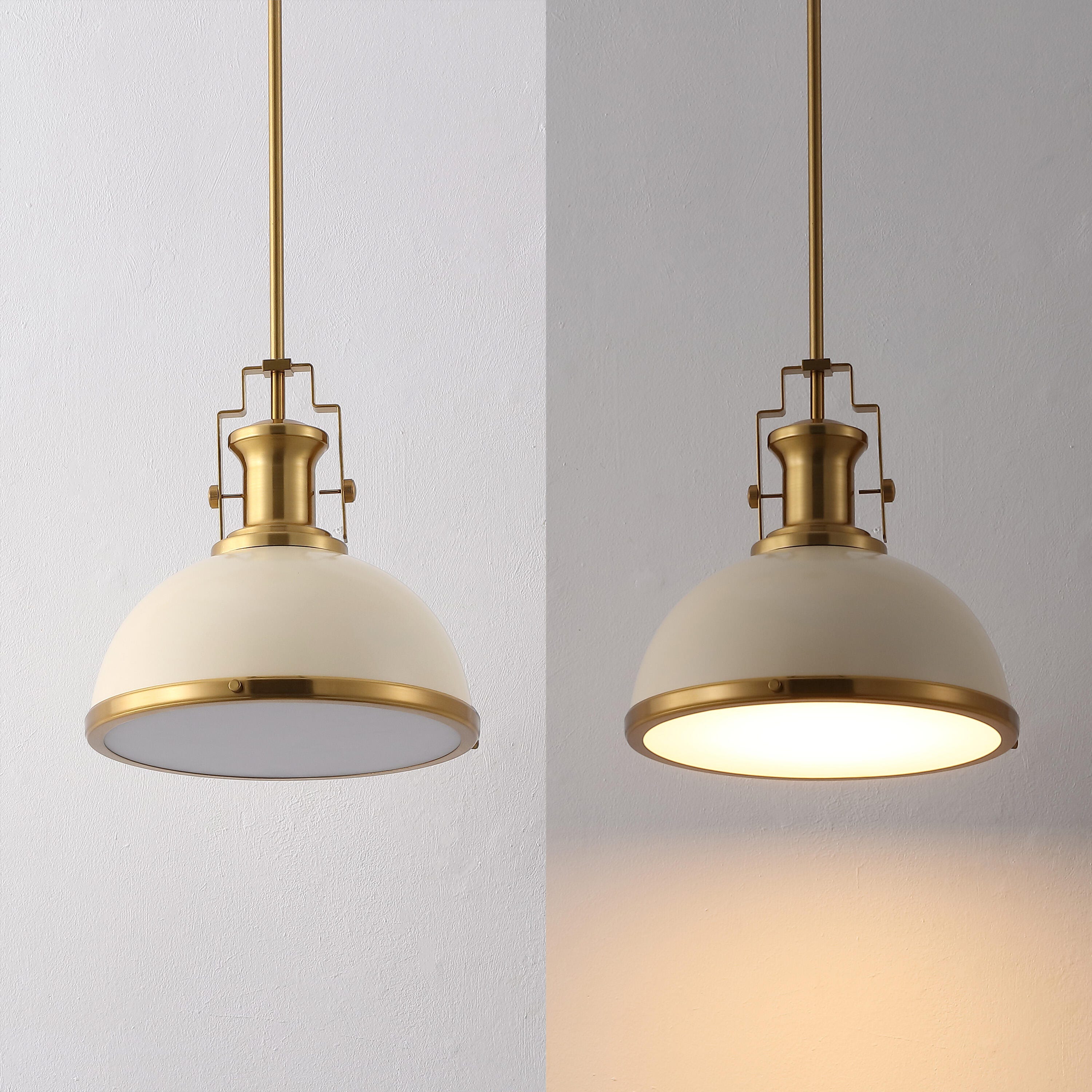 JONATHAN Y Homer Dome Pendant Light, Almond/Brass Gold, large