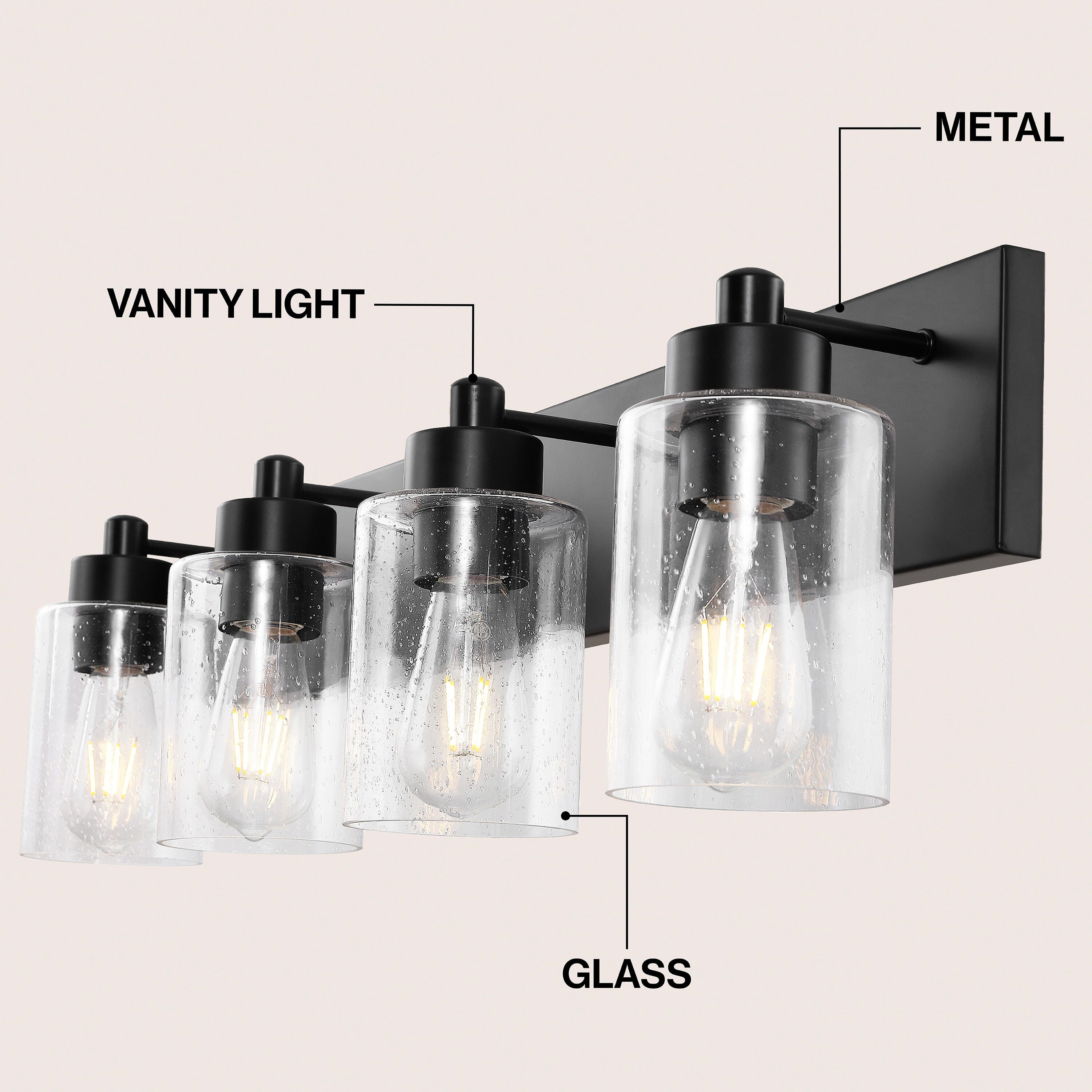 JONATHAN Y Irving 4-Light Scone, Black/Clear, large