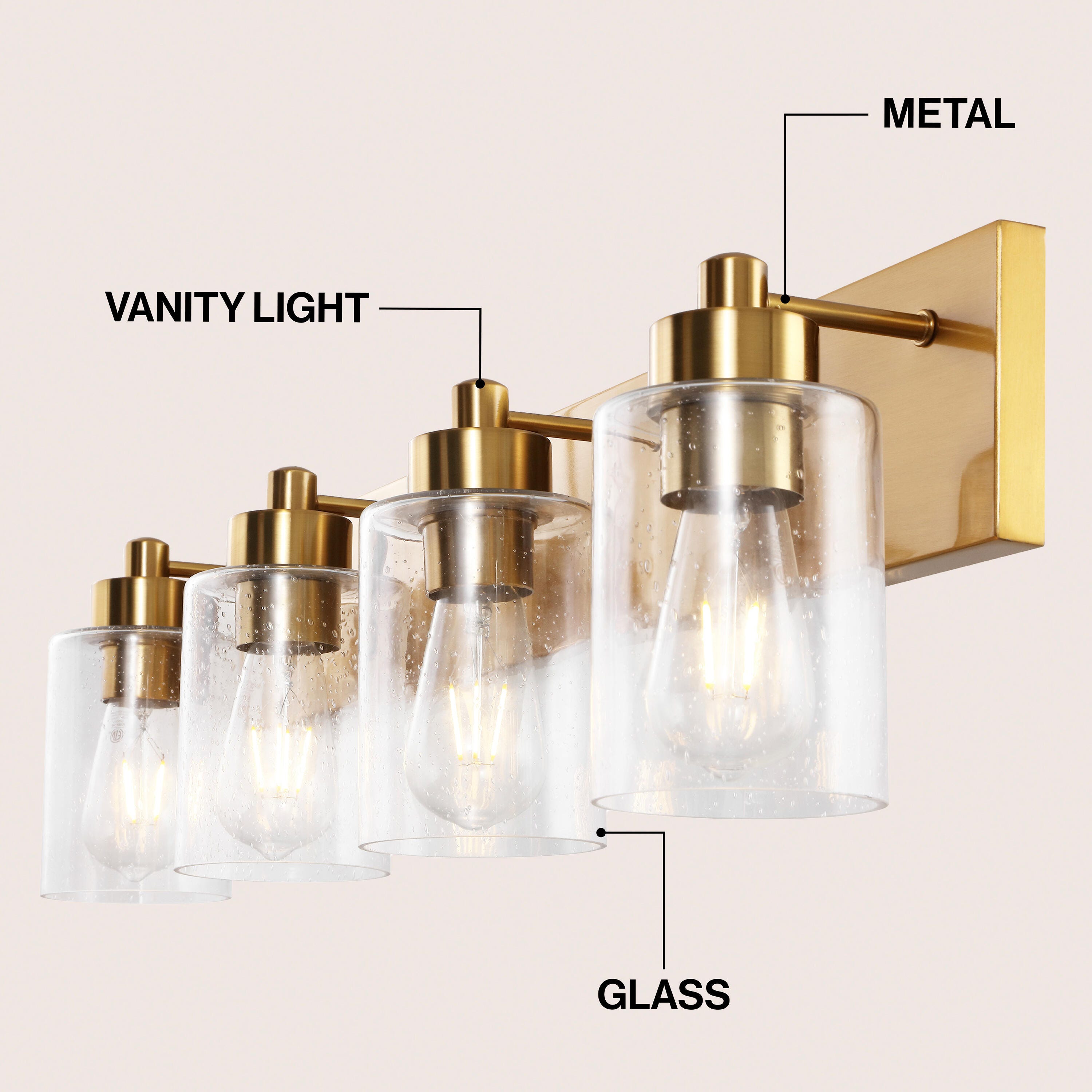 JONATHAN Y Irving 4-Light Scone, Brass Gold/Clear, large