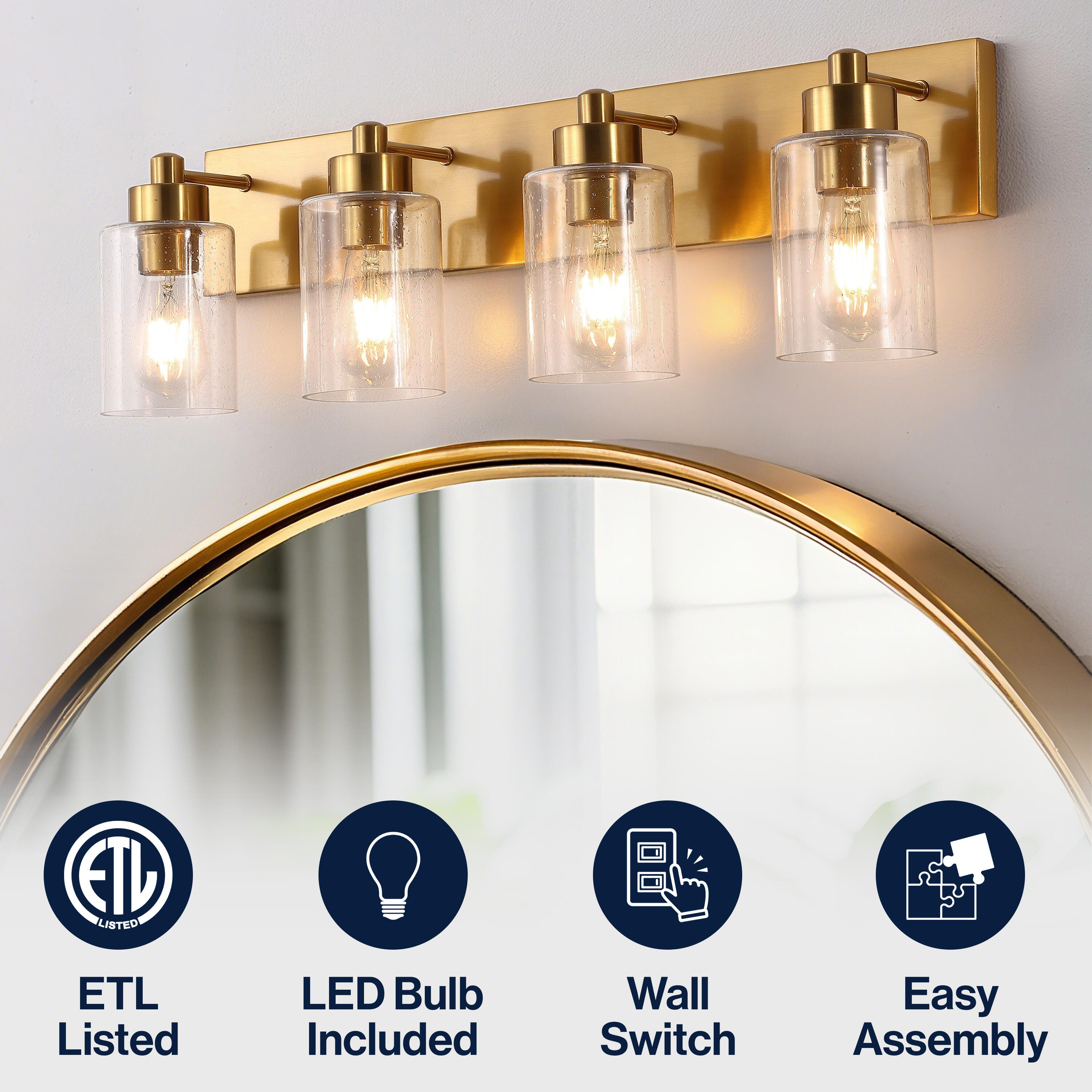 JONATHAN Y Irving 4-Light Scone, Brass Gold/Clear, large