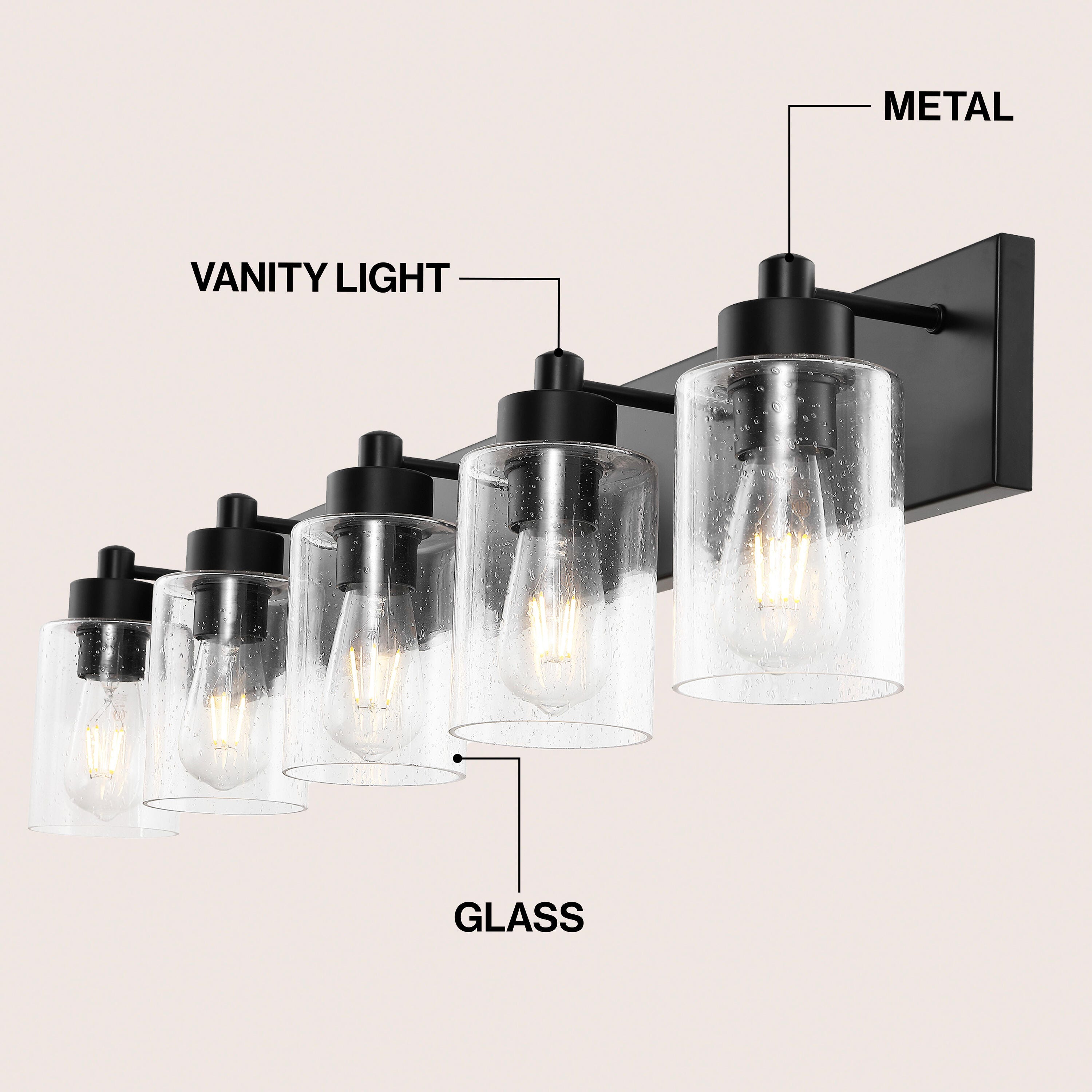 JONATHAN Y Irving 5-Light Scone, Black/Clear, large