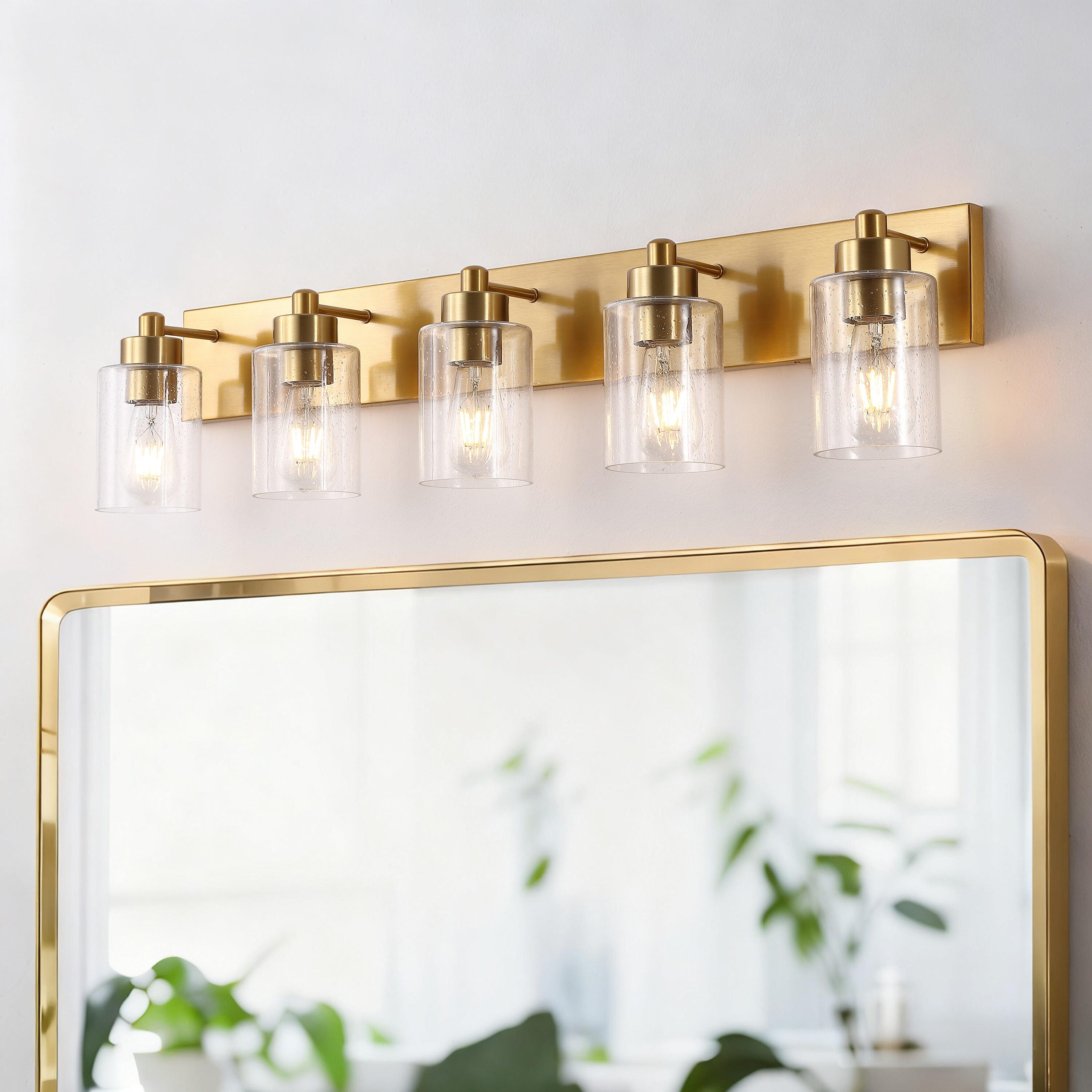 JONATHAN Y Irving 5-Light Scone, Brass Gold/Clear, rollover