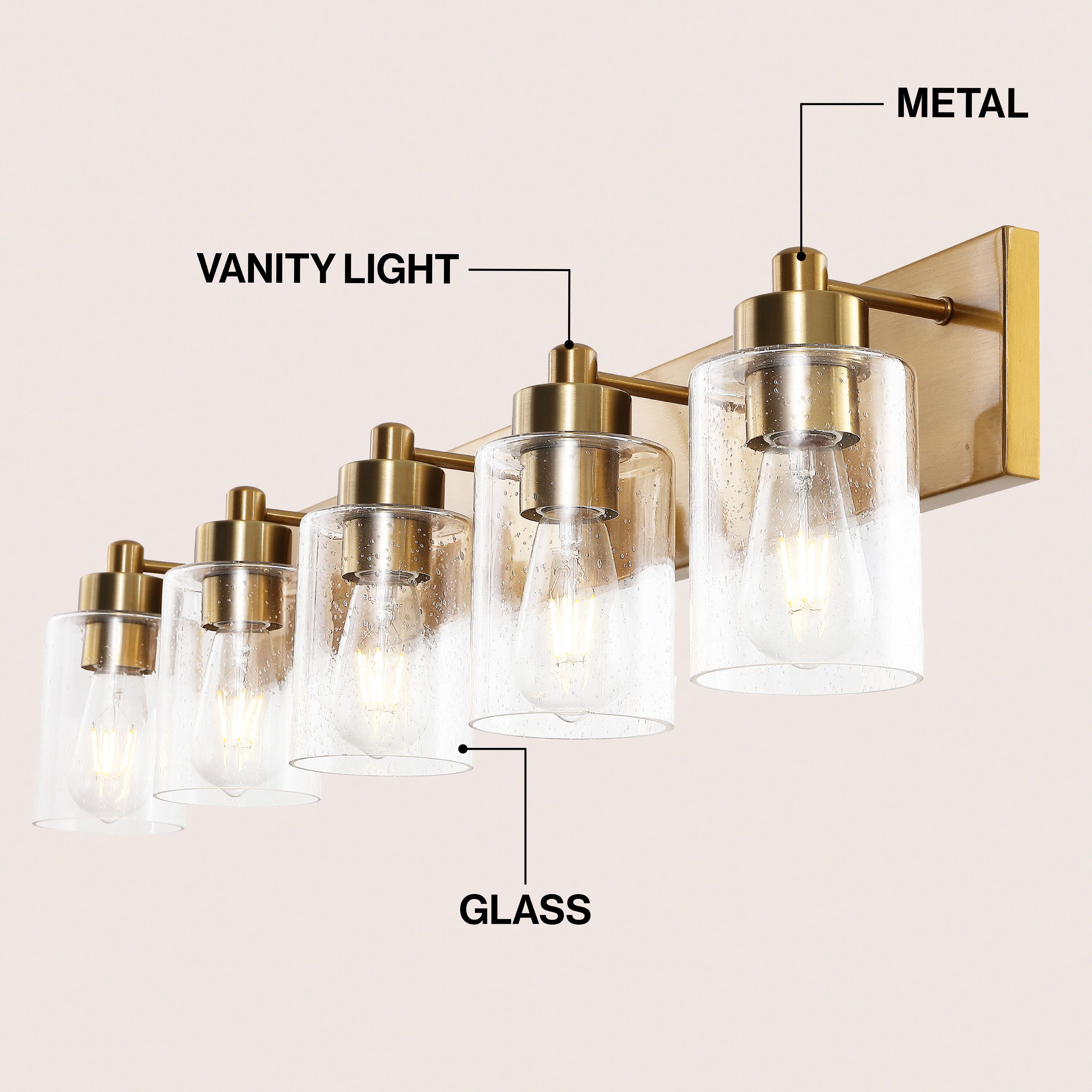 JONATHAN Y Irving 5-Light Scone, Brass Gold/Clear, large