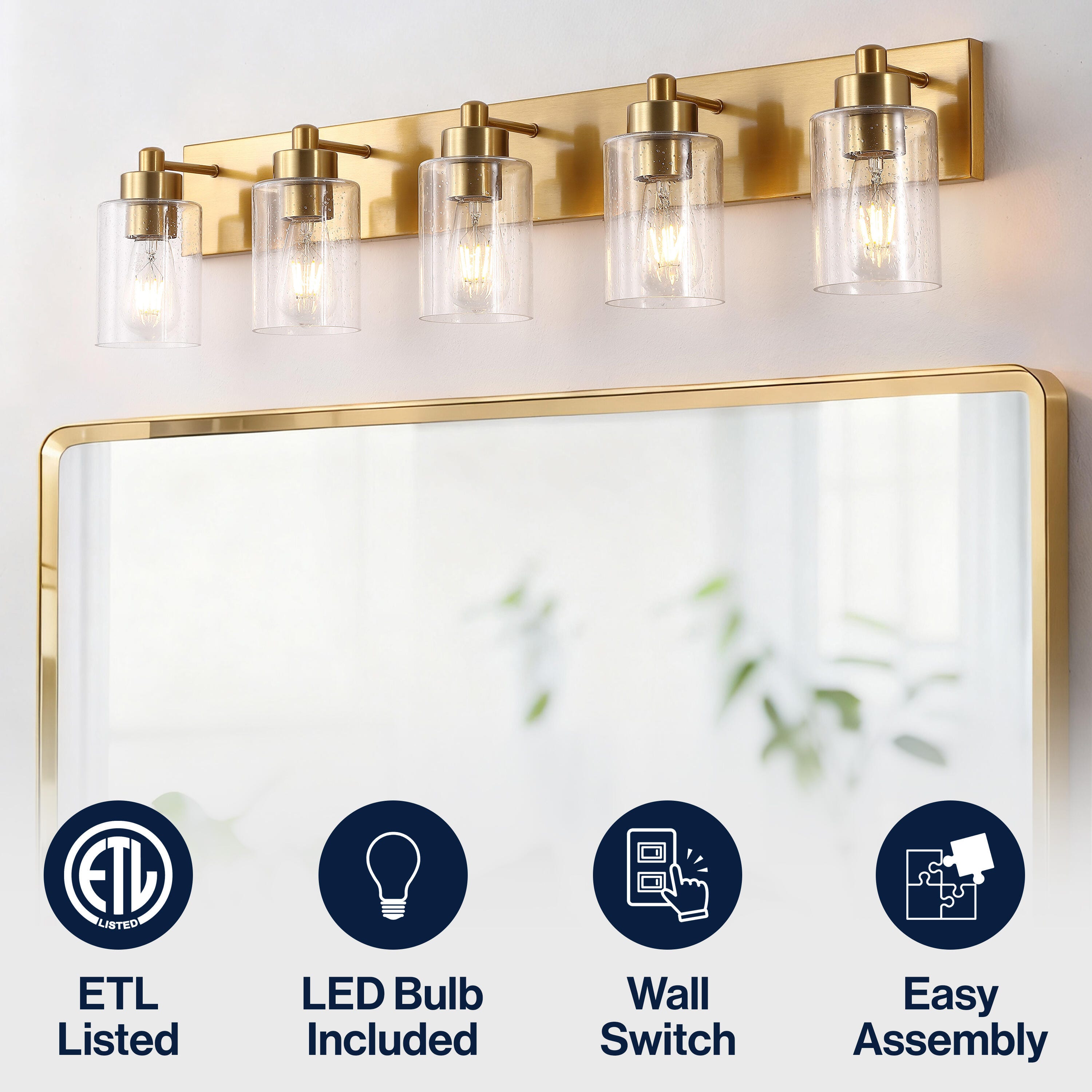 JONATHAN Y Irving 5-Light Scone, Brass Gold/Clear, large