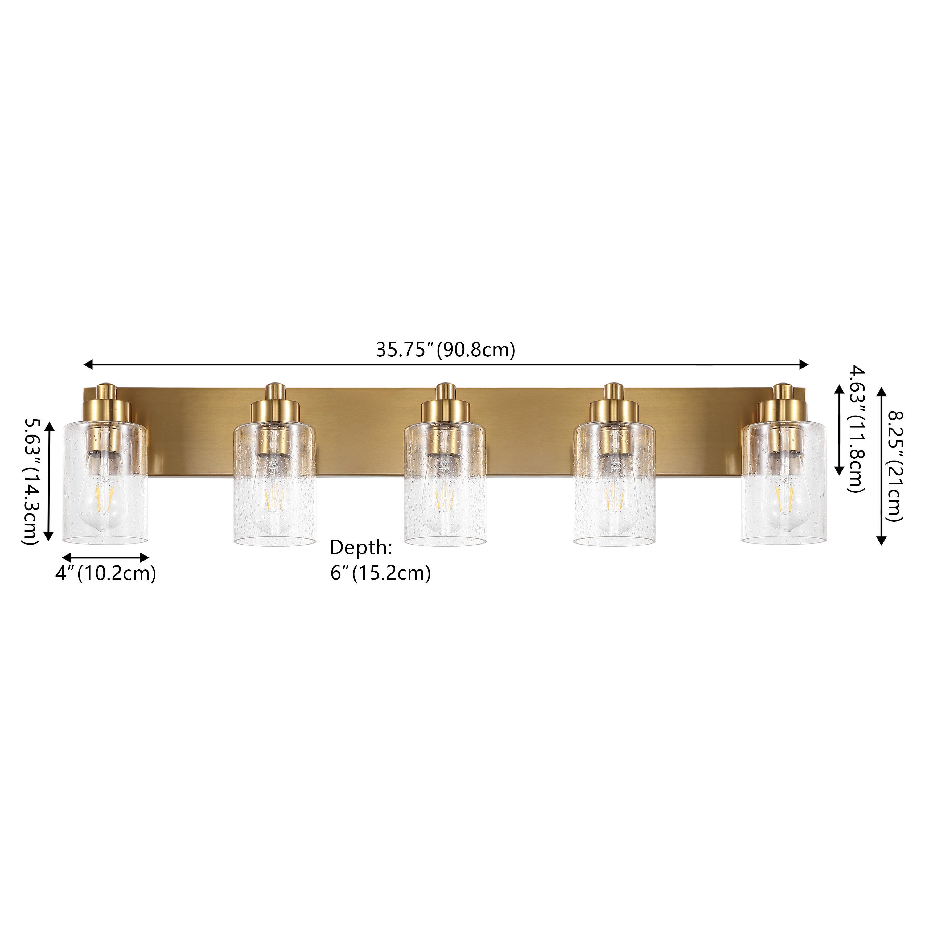 JONATHAN Y Irving 5-Light Scone, Brass Gold/Clear, large