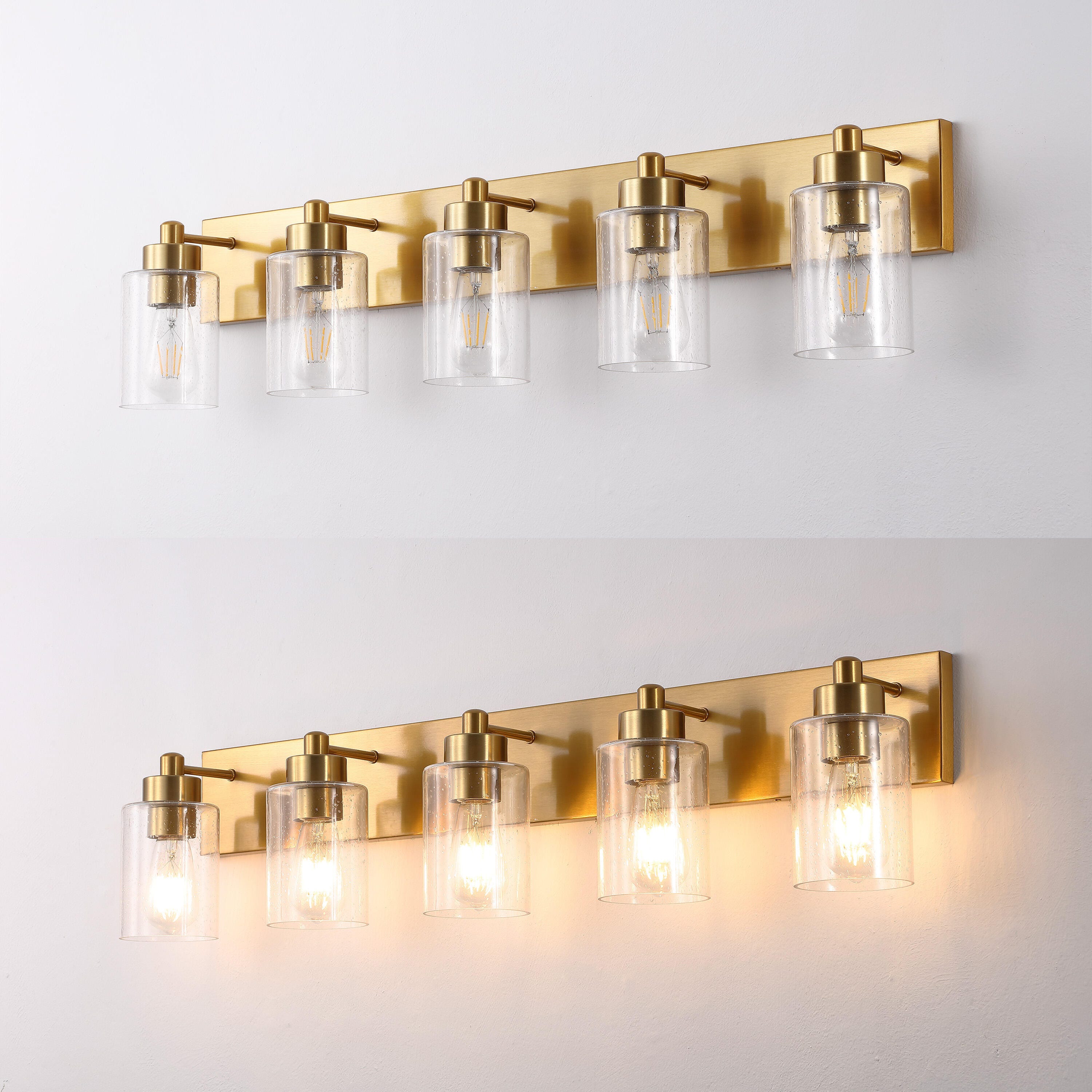 JONATHAN Y Irving 5-Light Scone, Brass Gold/Clear, large