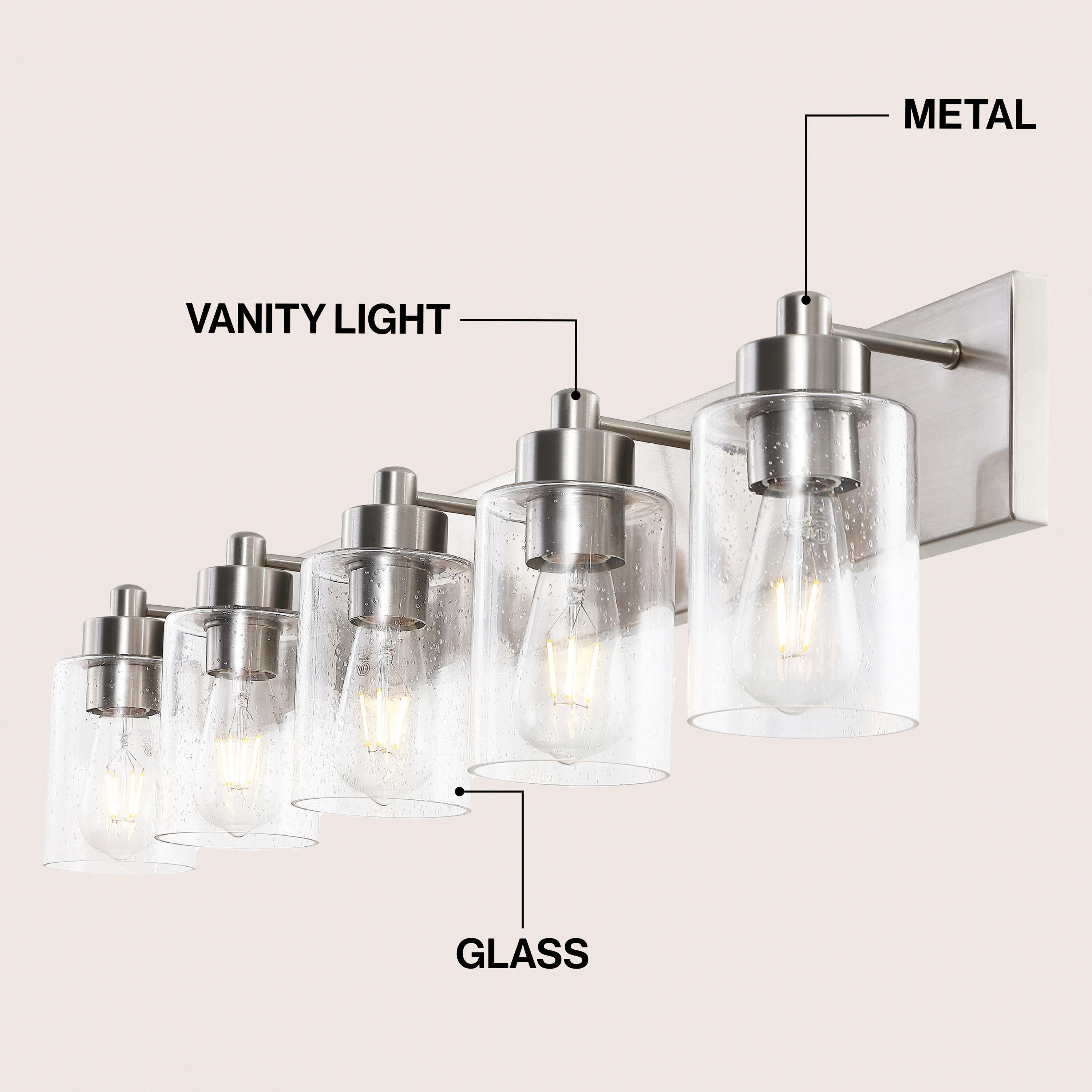 JONATHAN Y Irving 5-Light Scone, Nickel/Clear, large