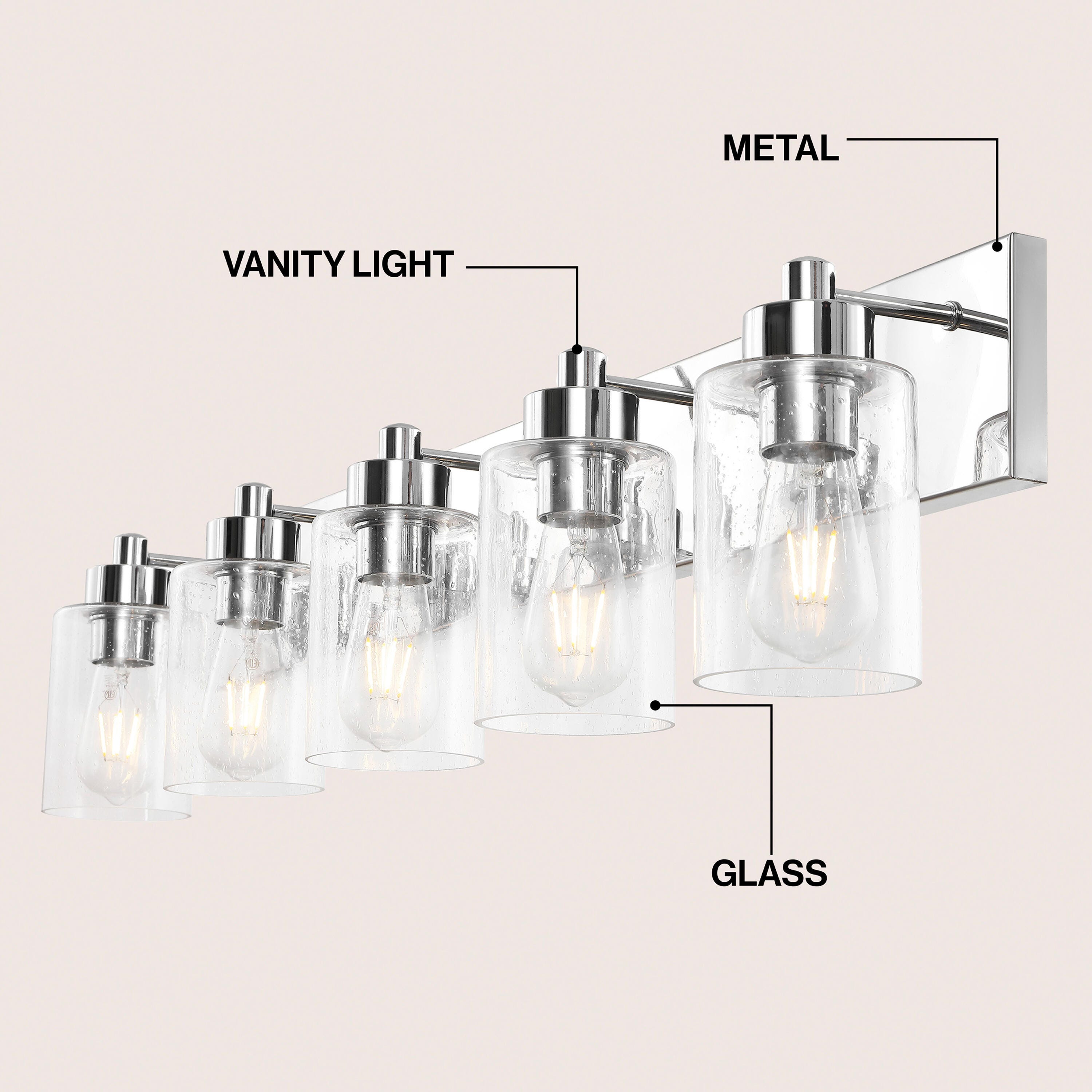 JONATHAN Y Irving 5-Light Scone, Chrome/Clear, large