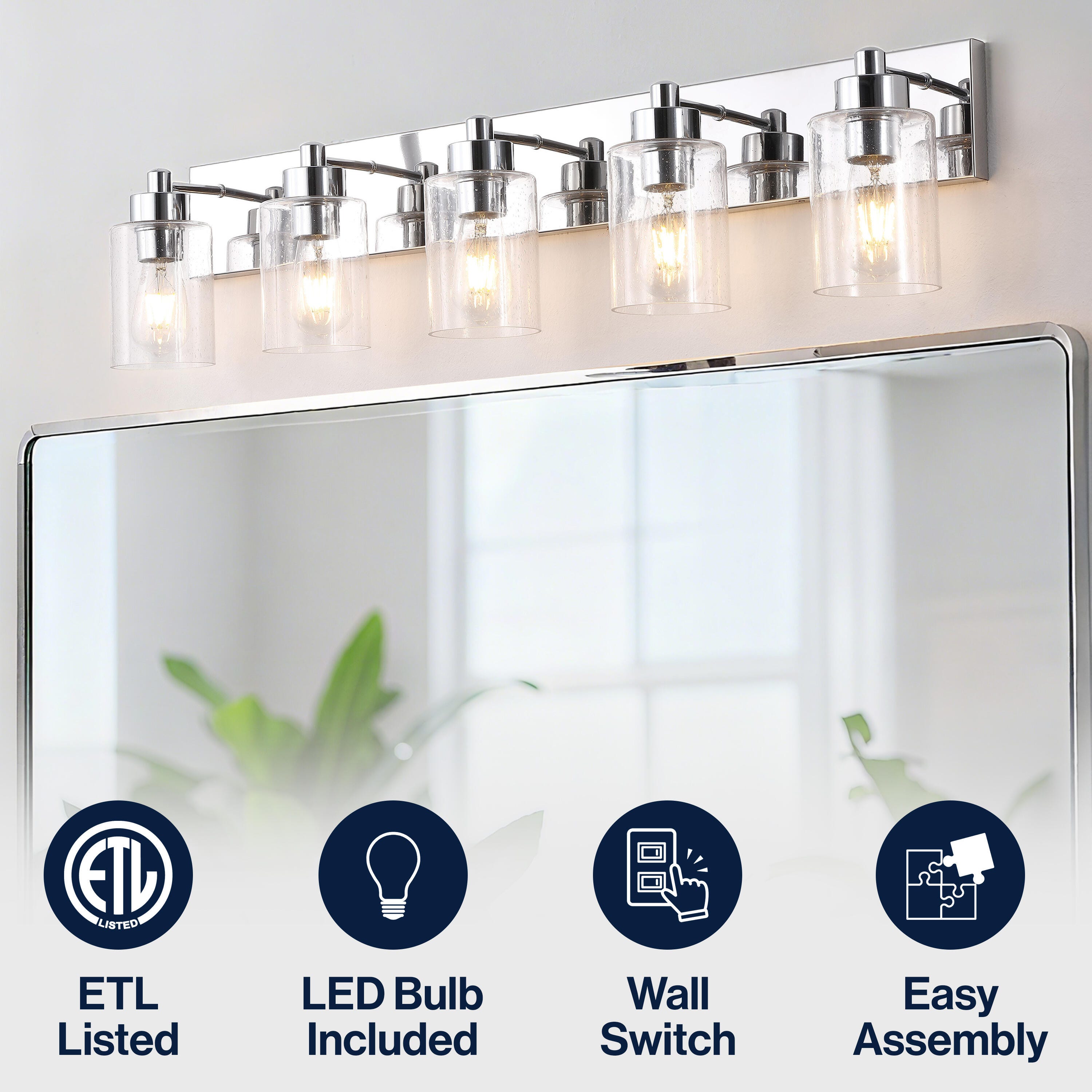 JONATHAN Y Irving 5-Light Scone, Chrome/Clear, large
