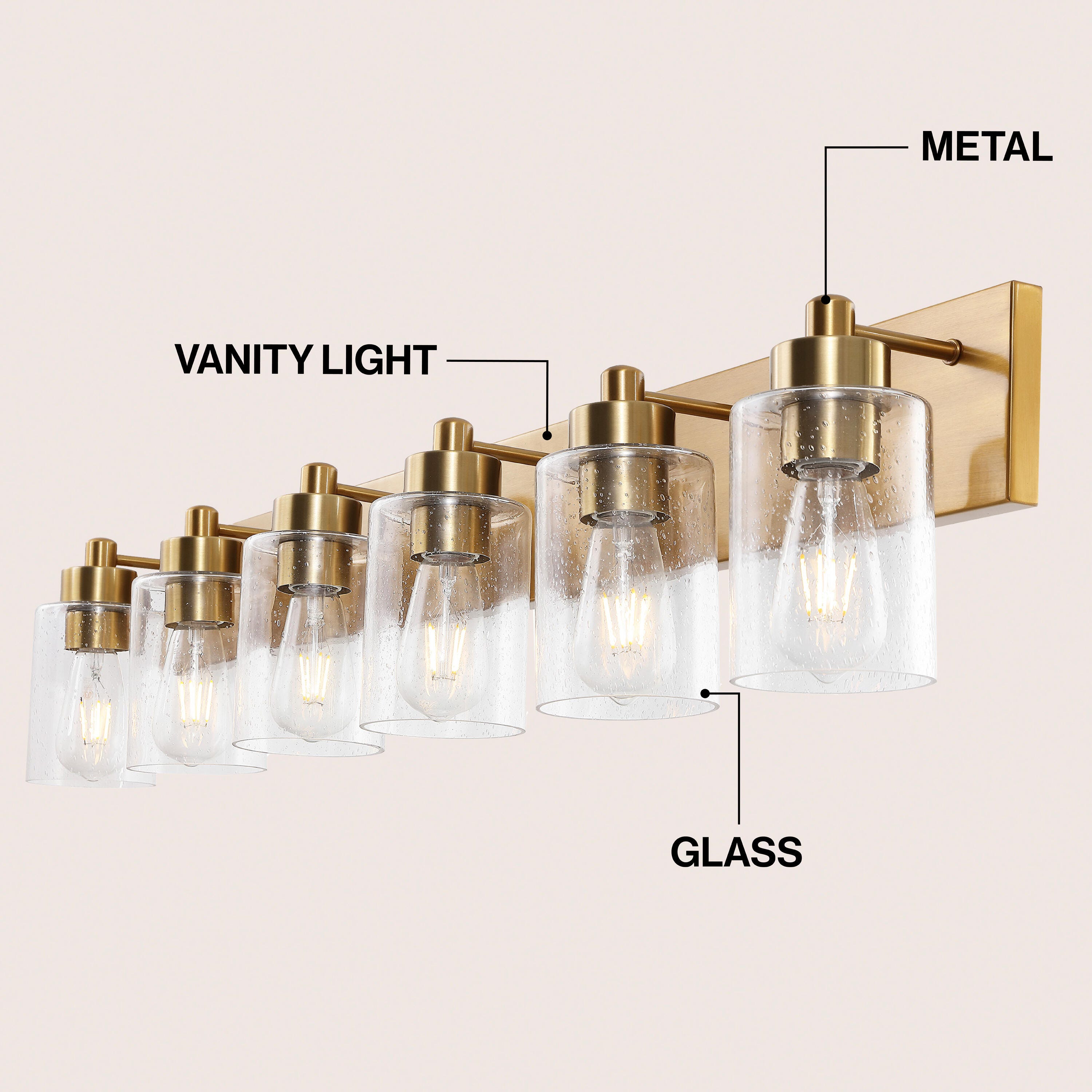 JONATHAN Y Irving 6-Light Scone, Brass Gold/Clear, large