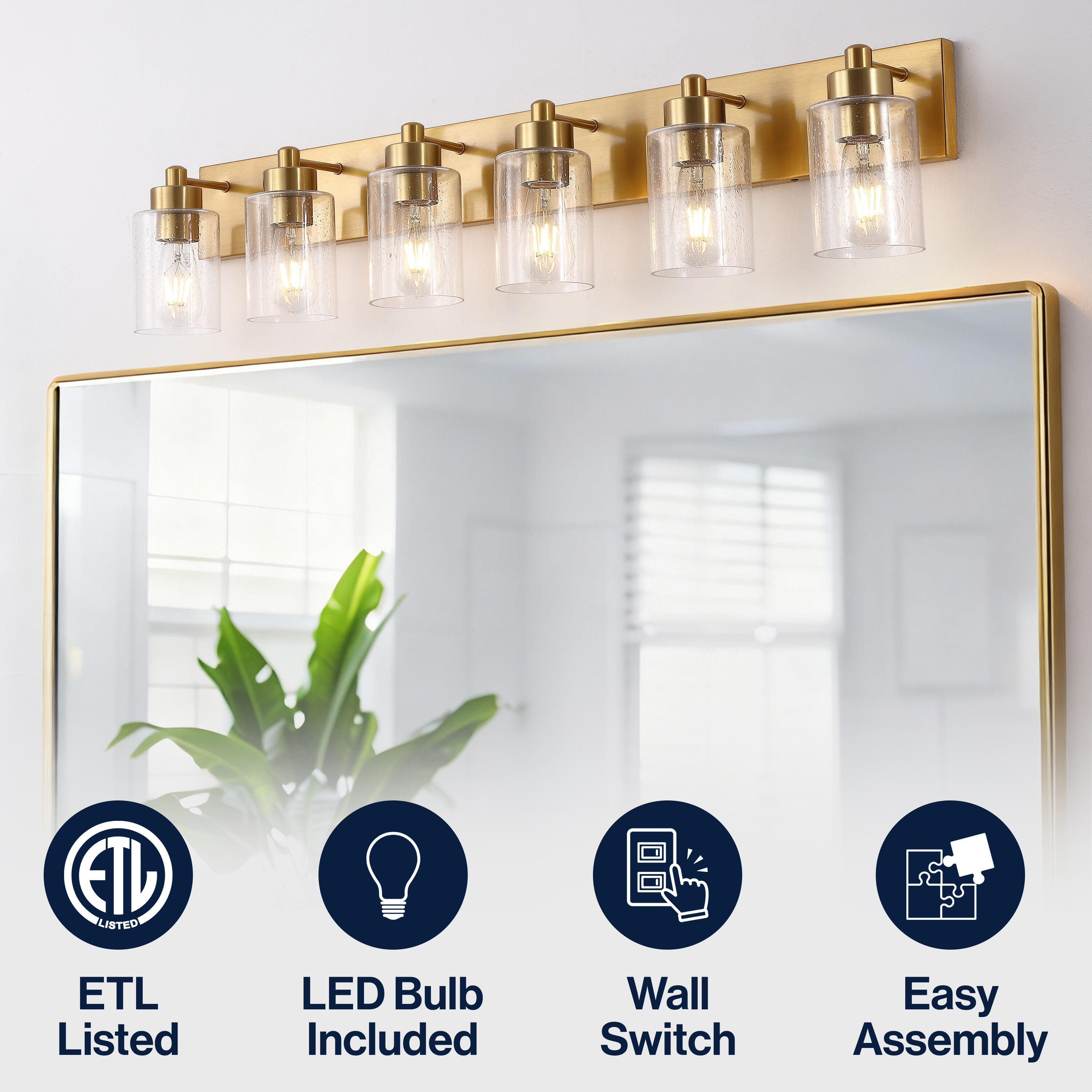 JONATHAN Y Irving 6-Light Scone, Brass Gold/Clear, large